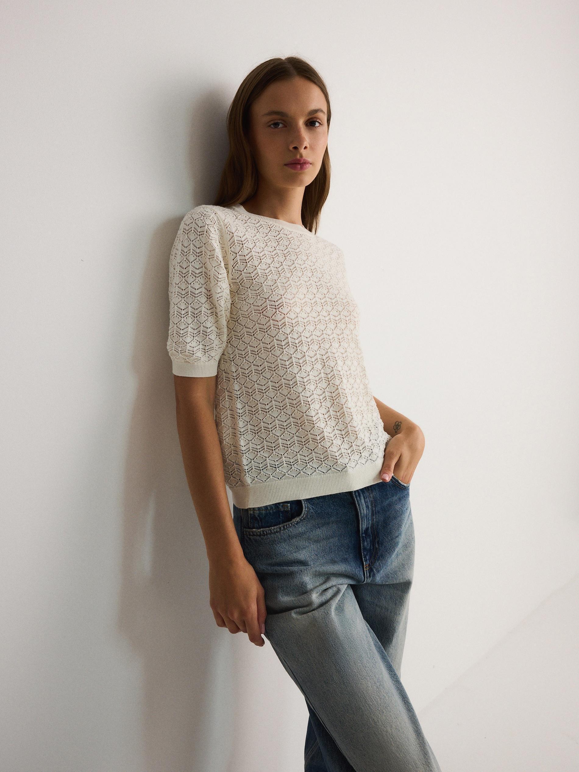 Beige Laced Patterned Top, , large image number 1