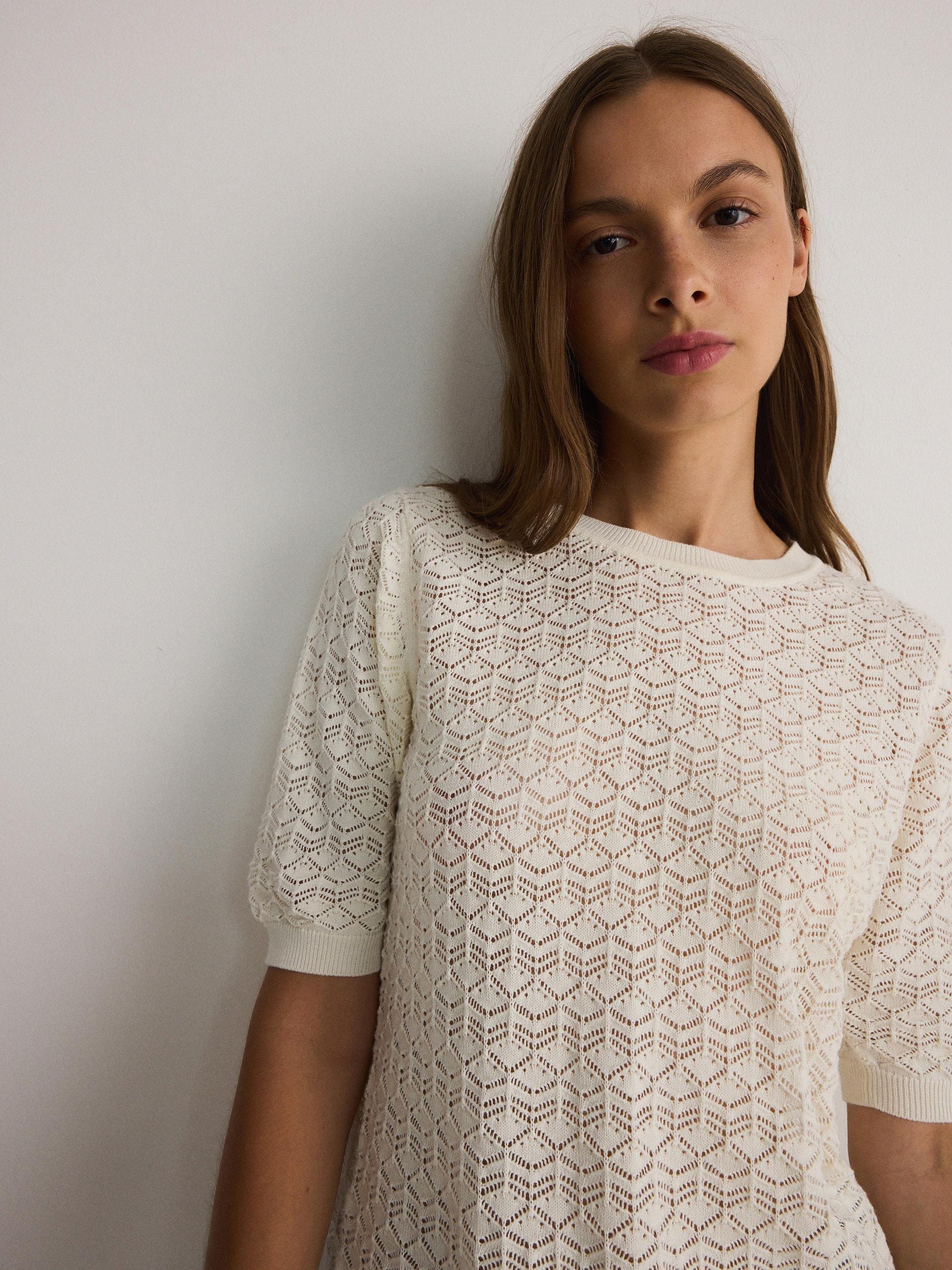 Beige Laced Patterned Top, , large image number 3