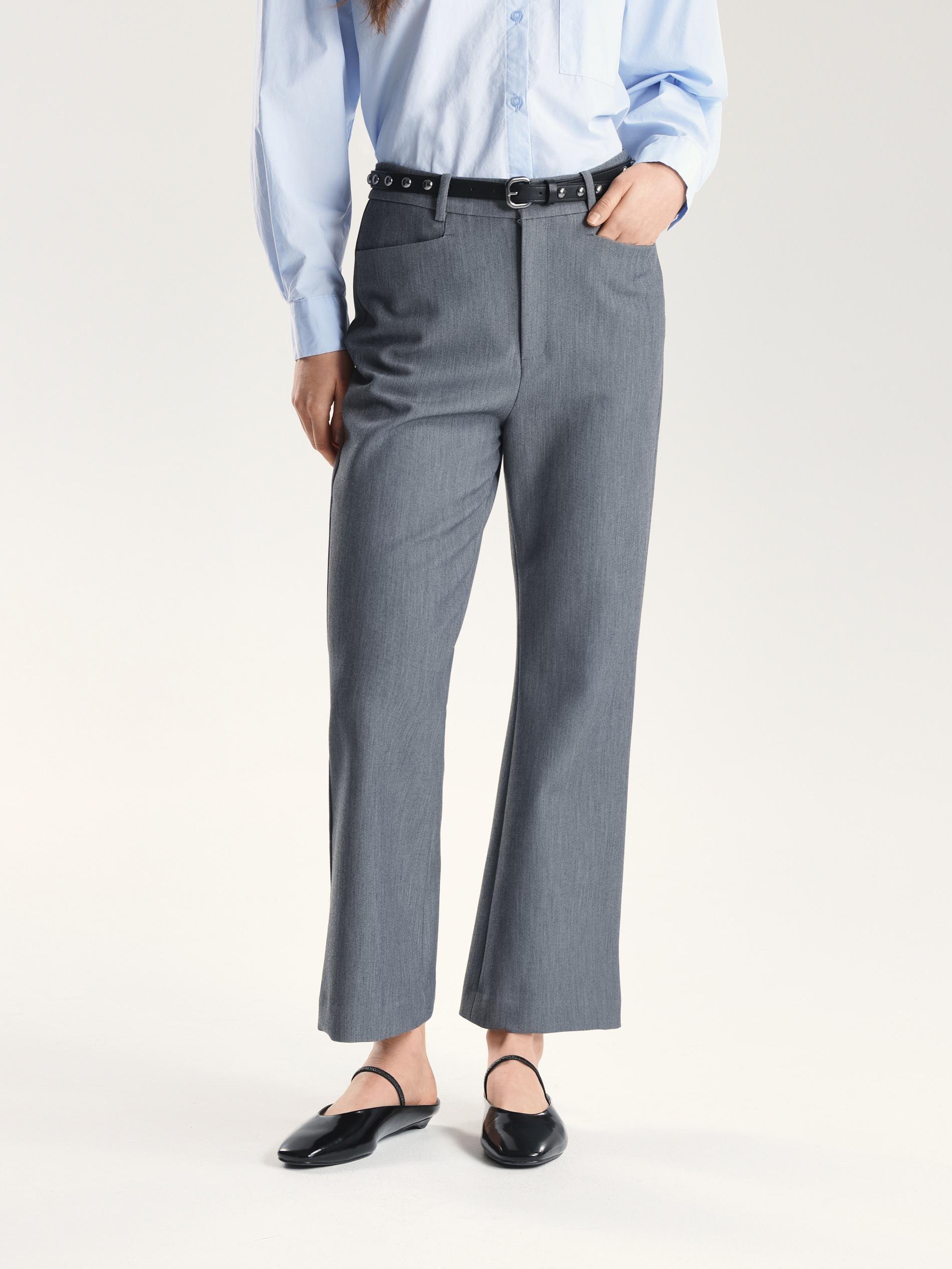 Grey Trousers With Decorative Belt, Grey, medium
