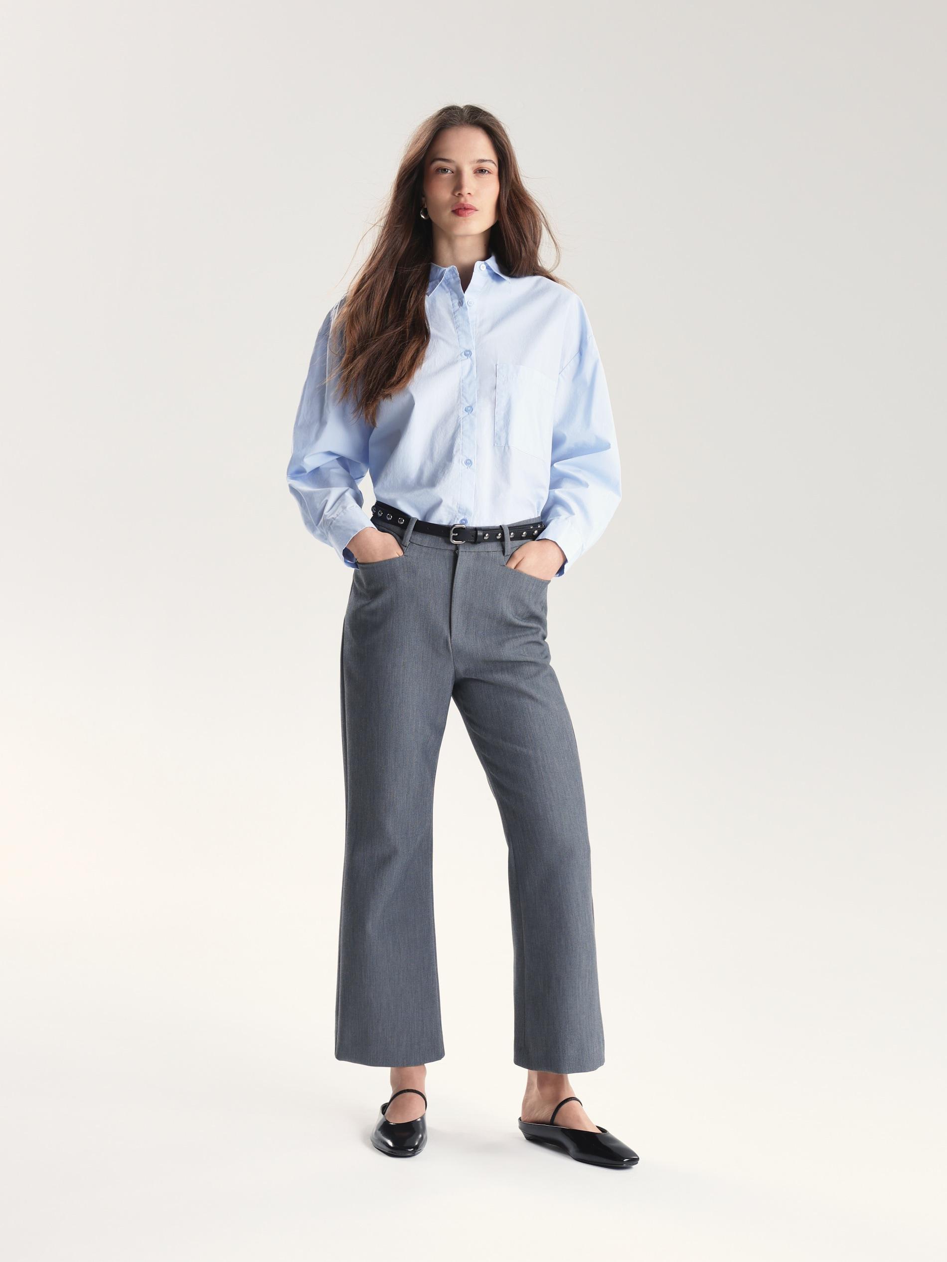 Grey Trousers With Decorative Belt, Grey, large image number 1