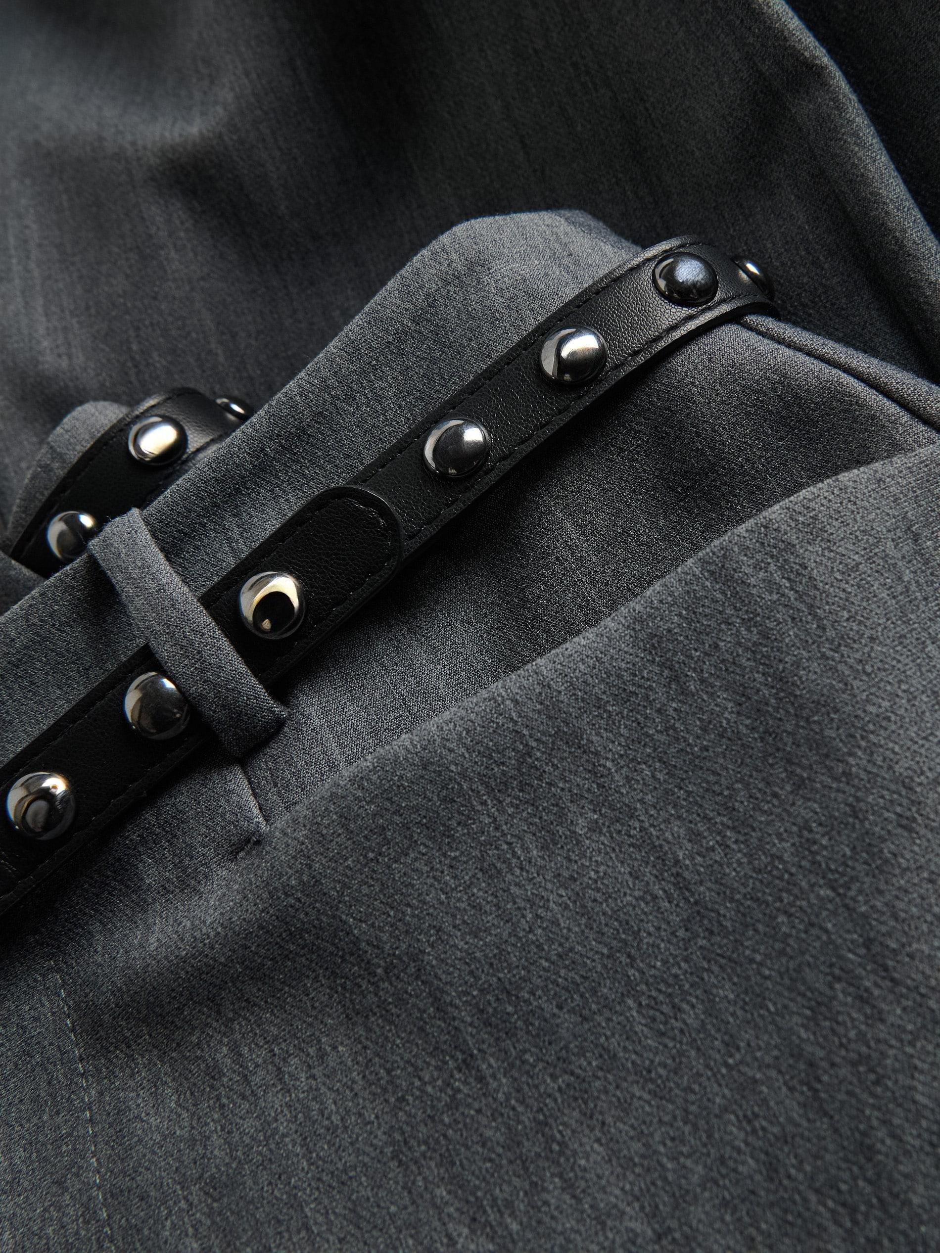 Grey Trousers With Decorative Belt, Grey, large image number 5