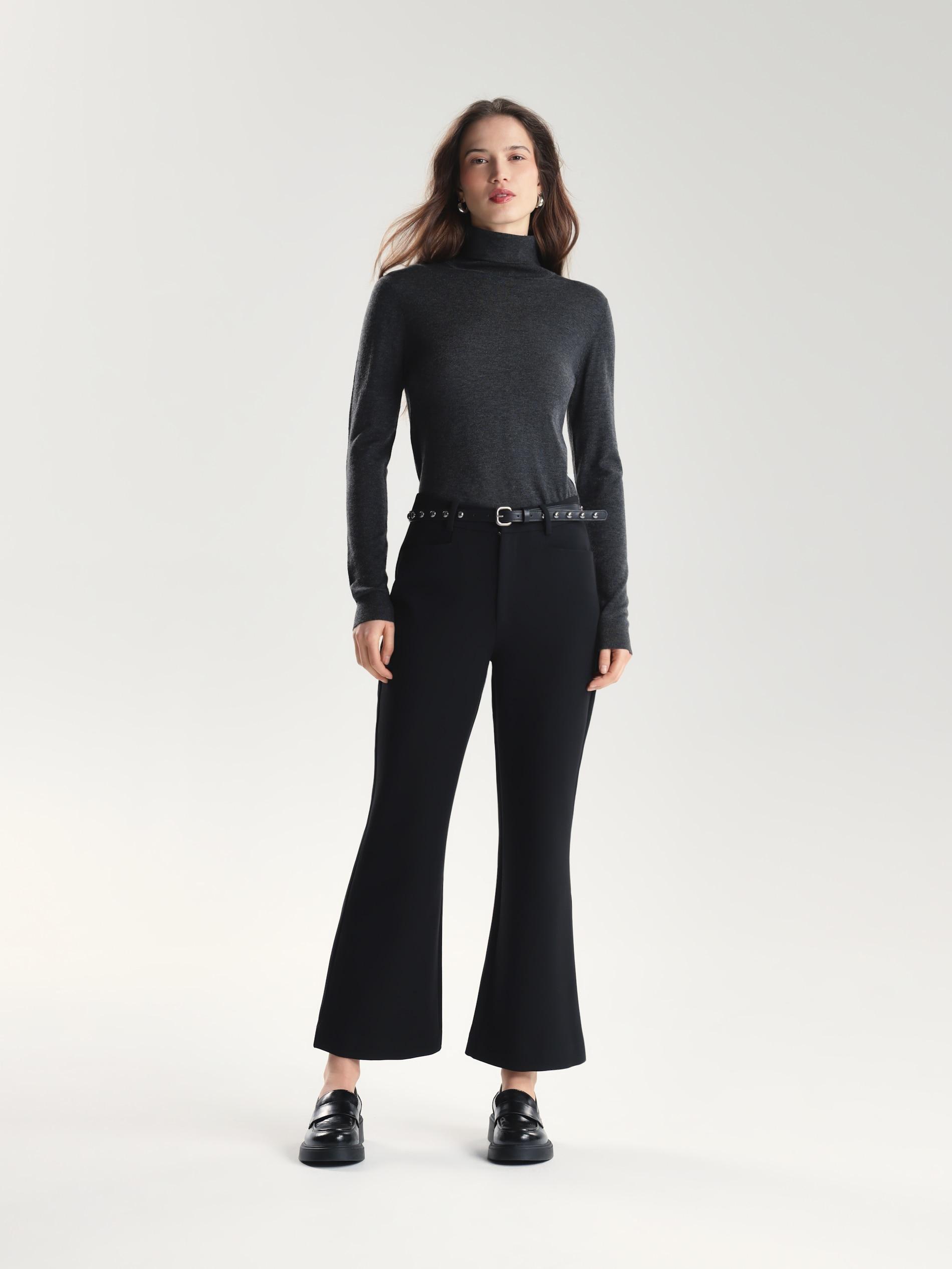 Black Trousers With Decorative Belt, Black, medium