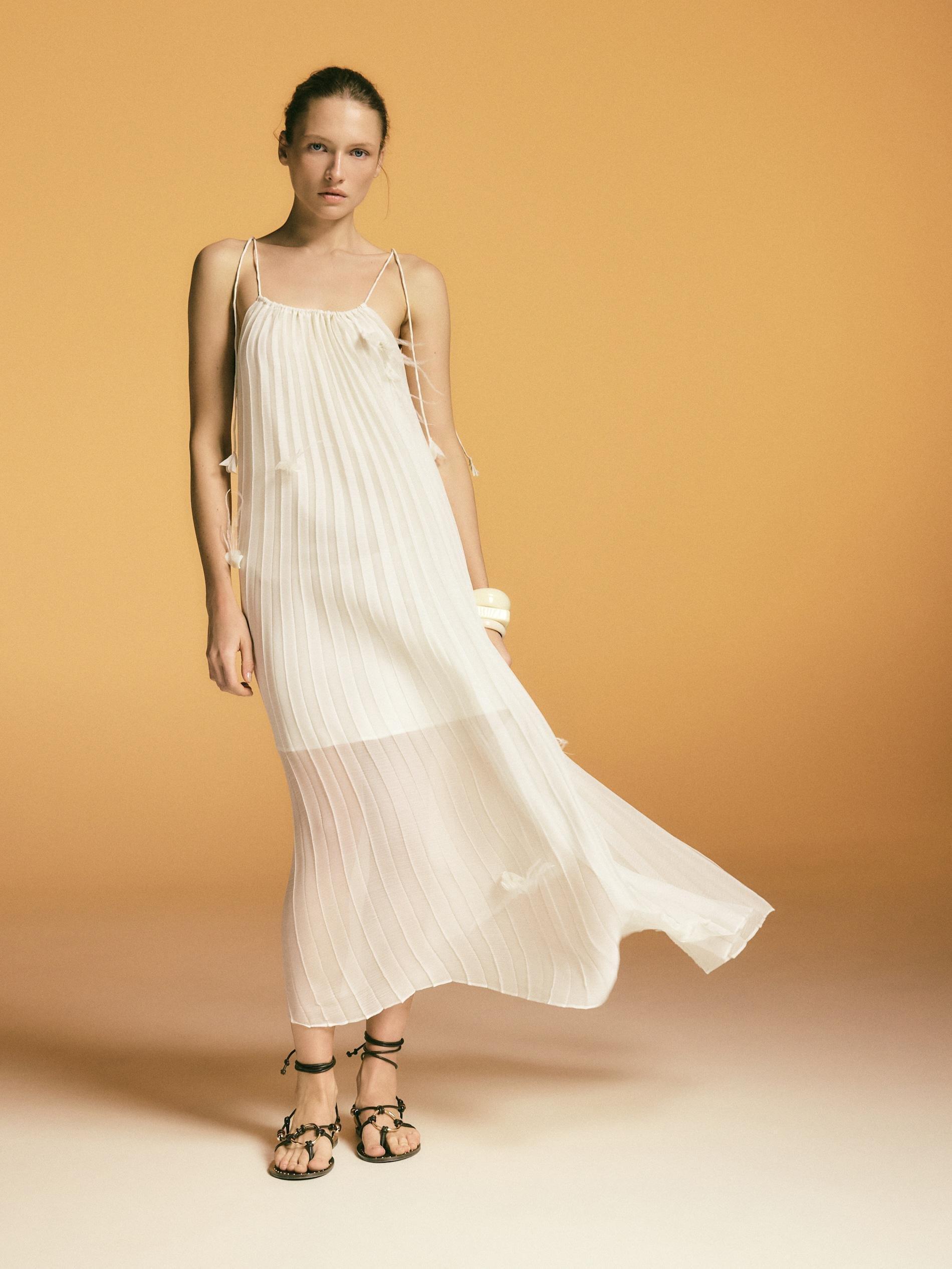 Cream Dress With Floral Appliqué, , large image number 0
