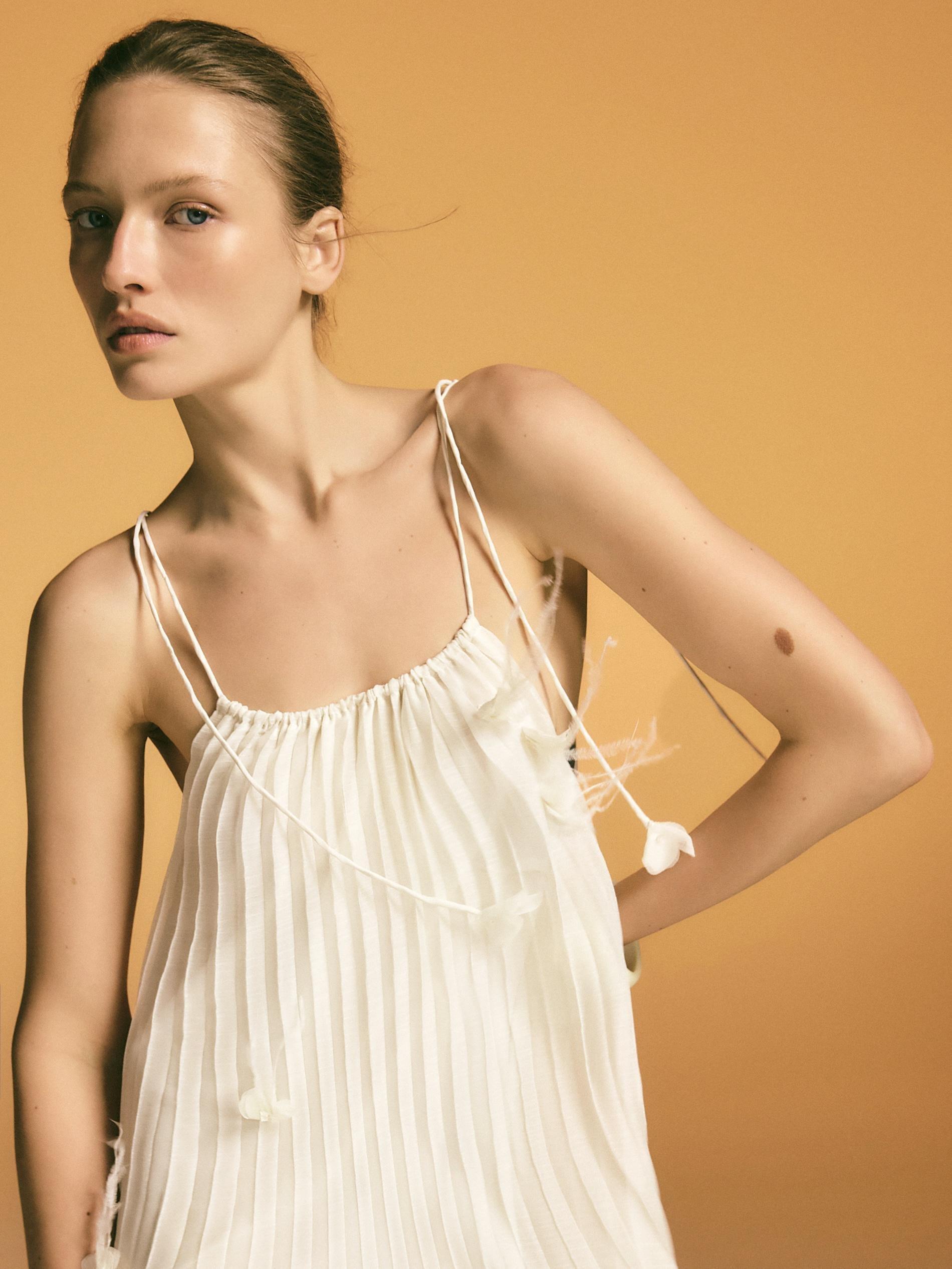Cream Dress With Floral Appliqué, , large image number 1