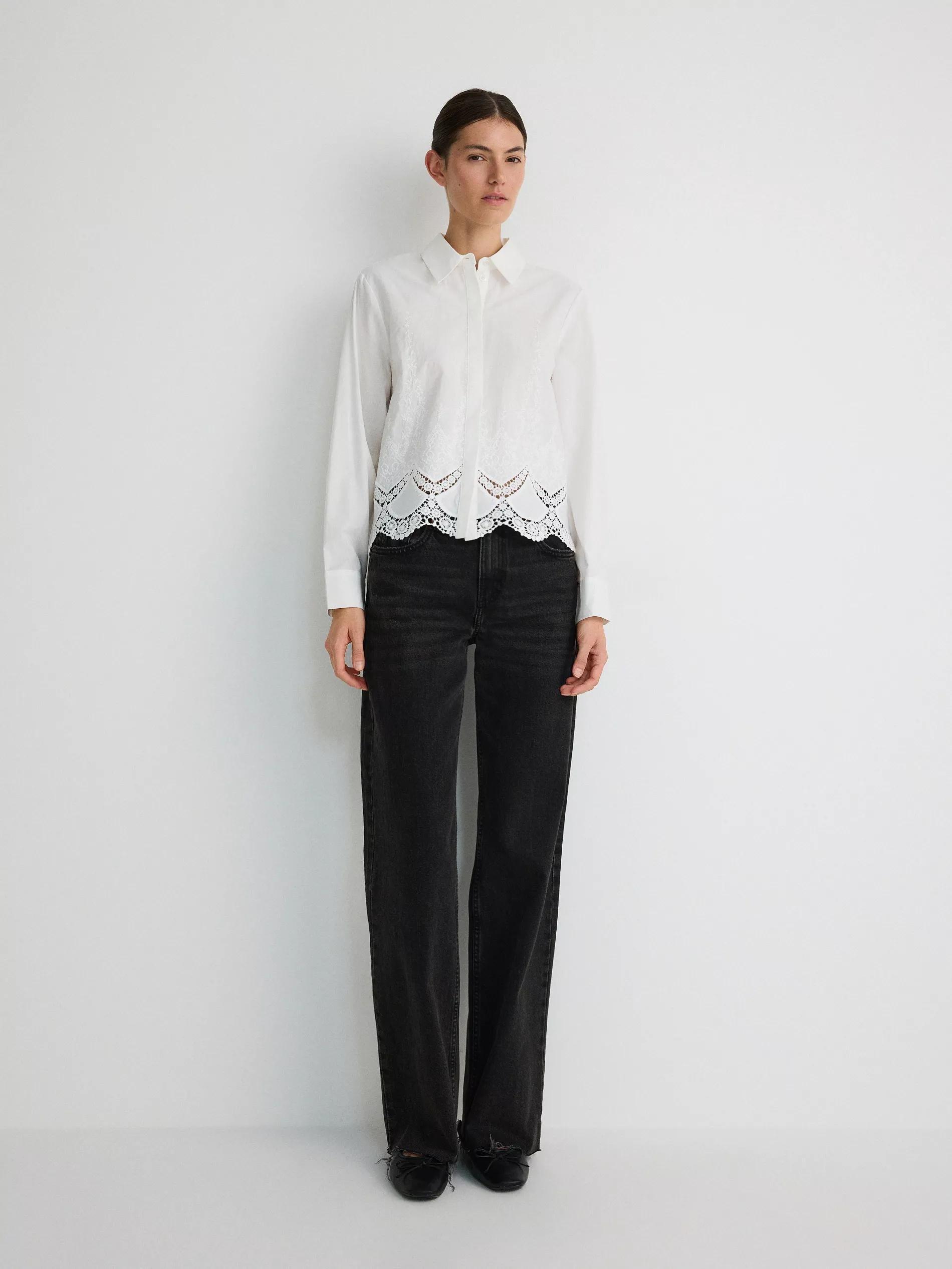 Cream Shirt With Lace, , large image number 0