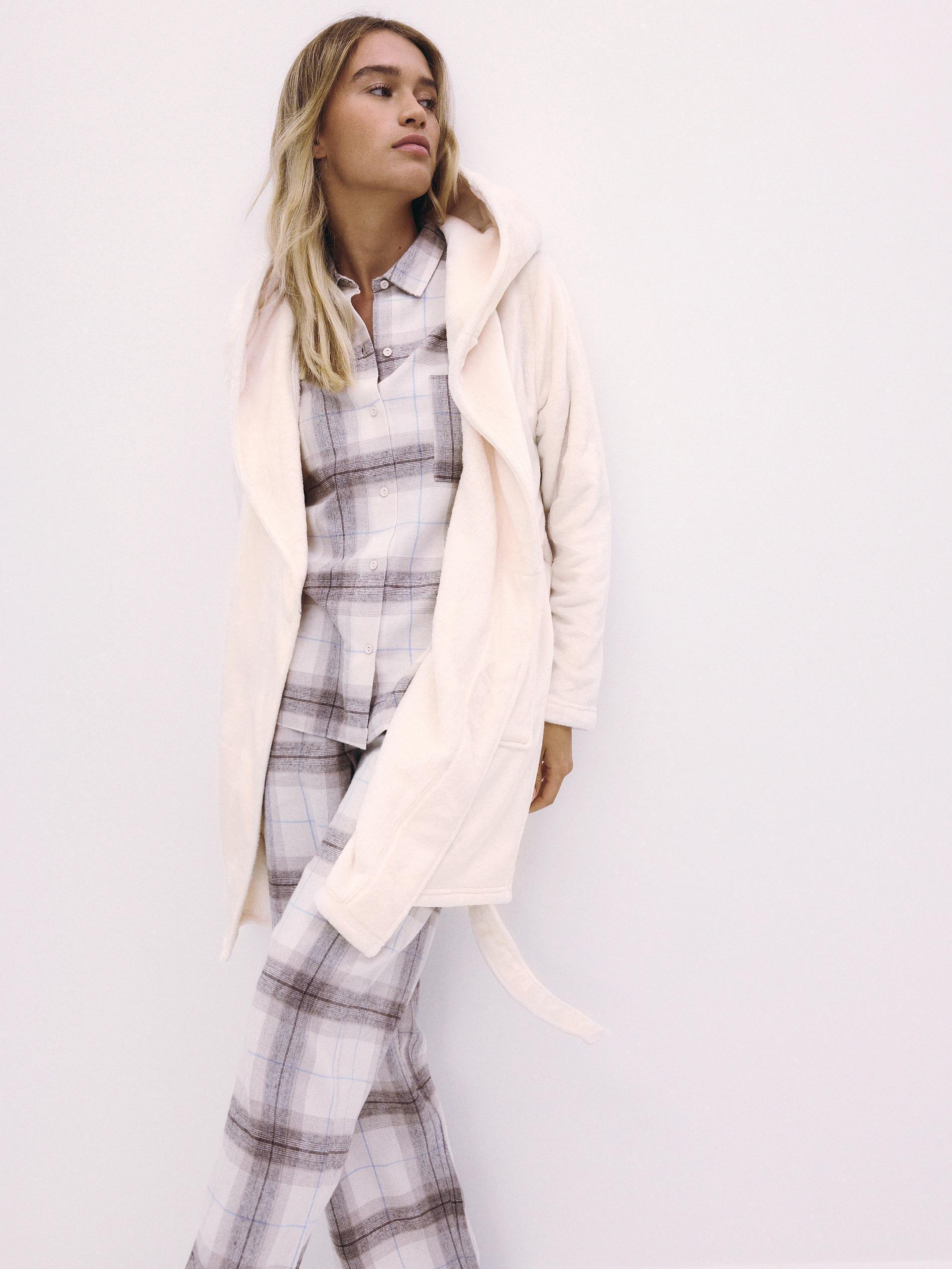 Cream Hooded Bathrobe, , large image number 0