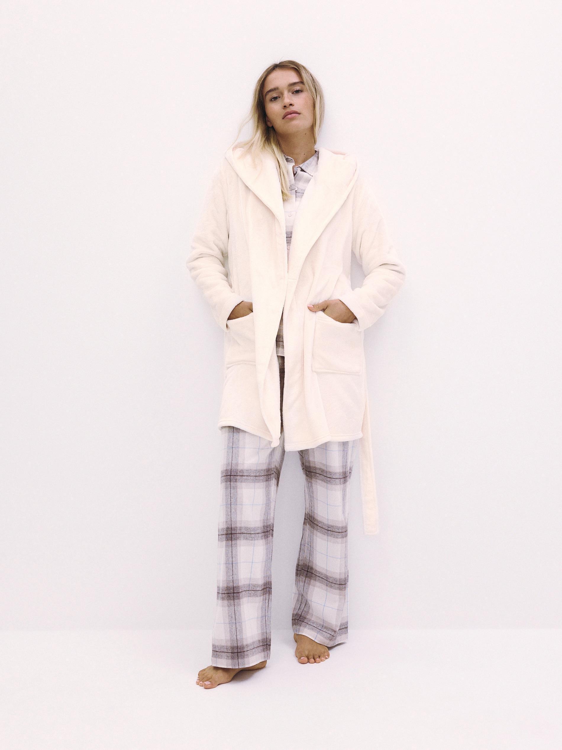 Cream Hooded Bathrobe, , large image number 1