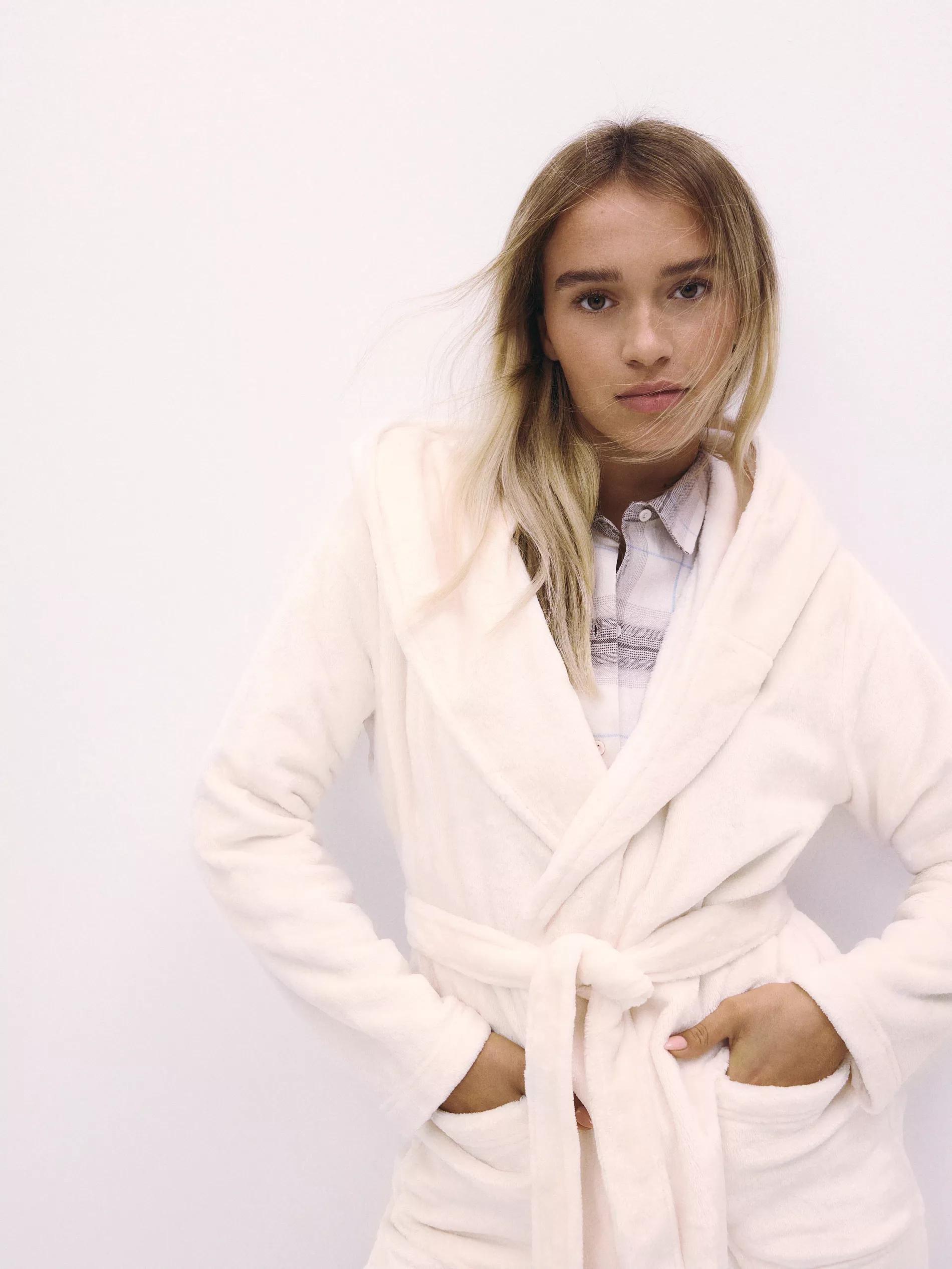Cream Hooded Bathrobe, , large image number 2
