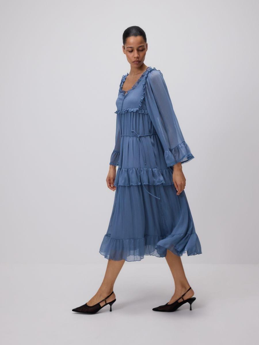 Blue Midi Dress With Ruffles, , large image number 0