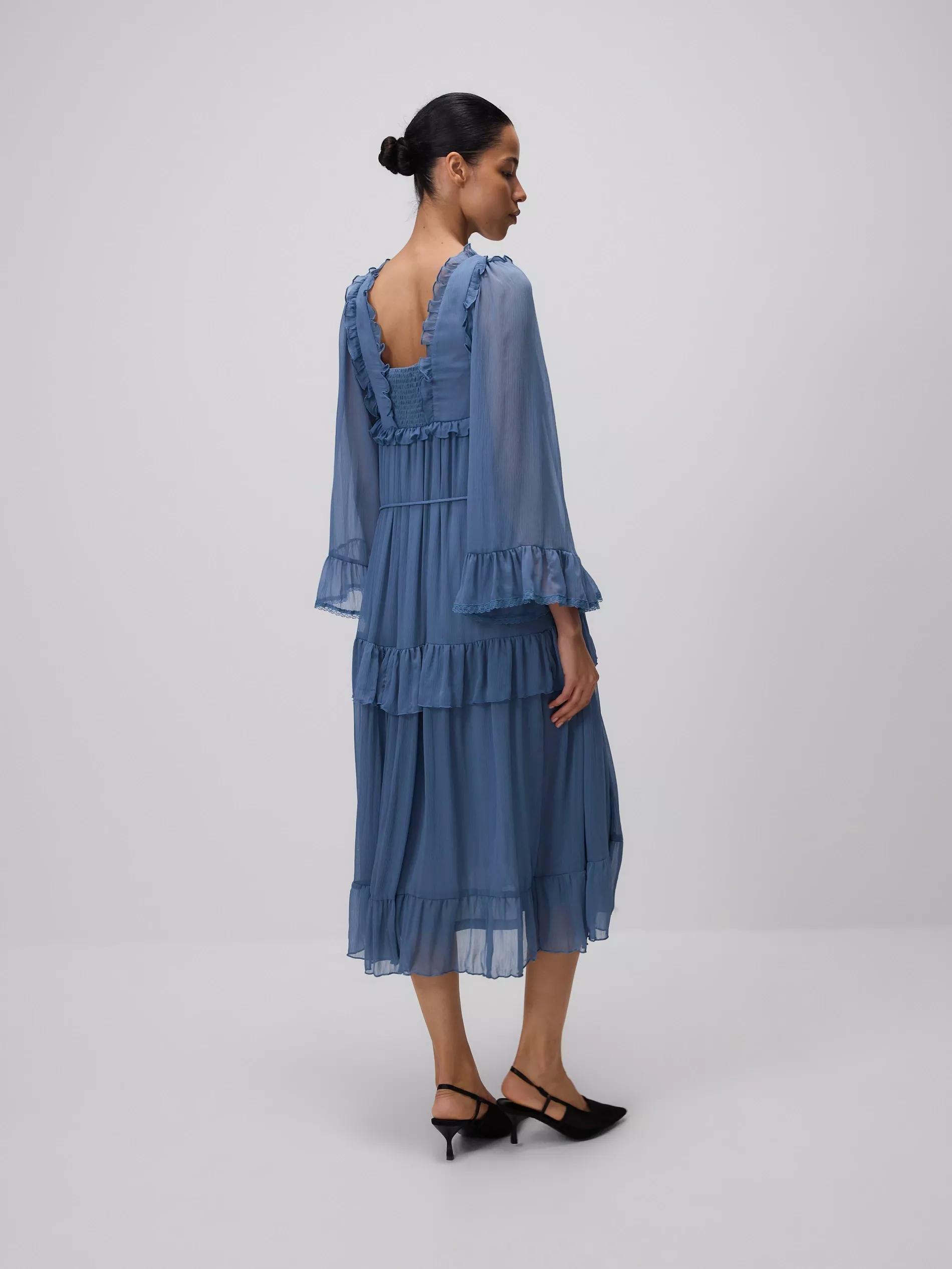 Blue Midi Dress With Ruffles, , large image number 2