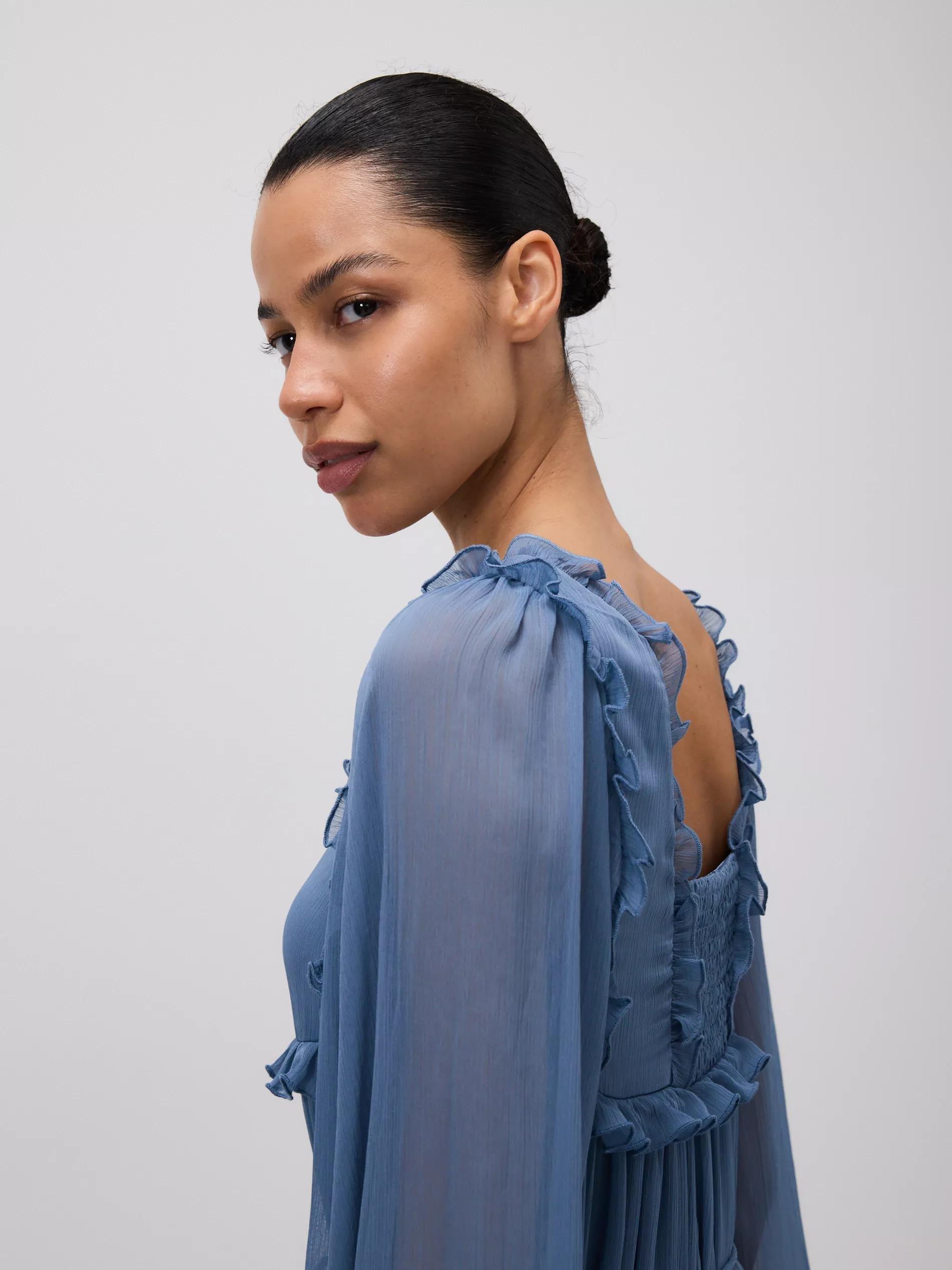 Blue Midi Dress With Ruffles, , large image number 5