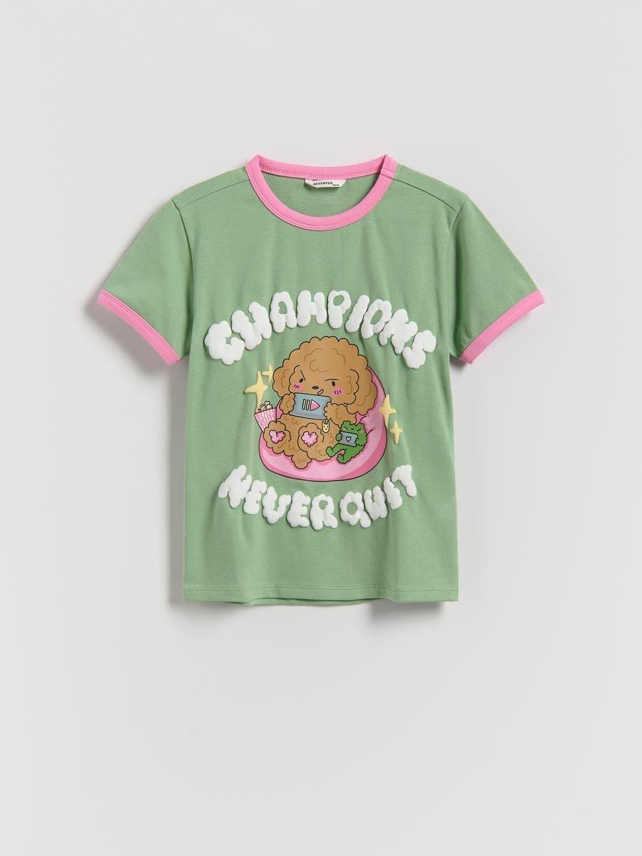 Green Cotton T-Shirt With Print, Green, medium