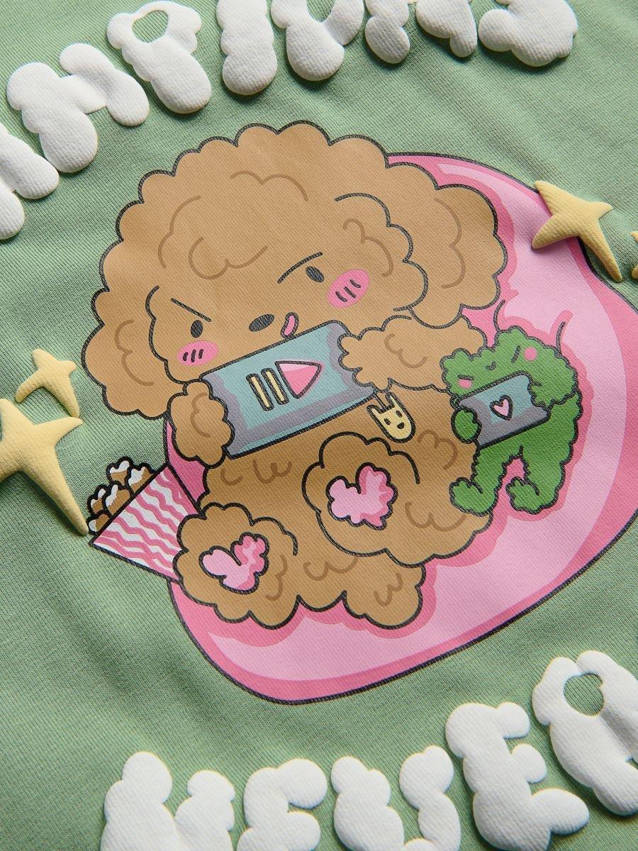 Green Cotton T-Shirt With Print, Green, medium