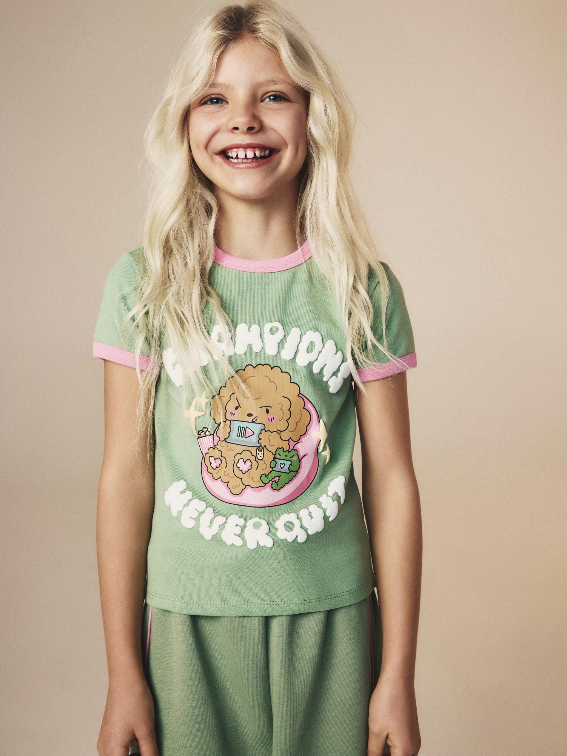 Green Cotton T-Shirt With Boffie & Poko Print, Green, large image number 3