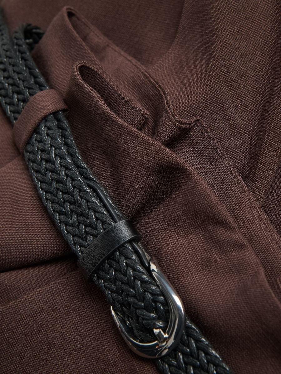 Brown Trousers With Tie Waist Belt, Brown, large image number 1