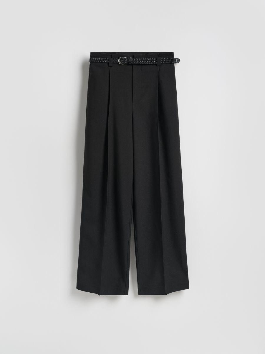 Black Trousers With Tie Waist Belt, Black, large image number 0
