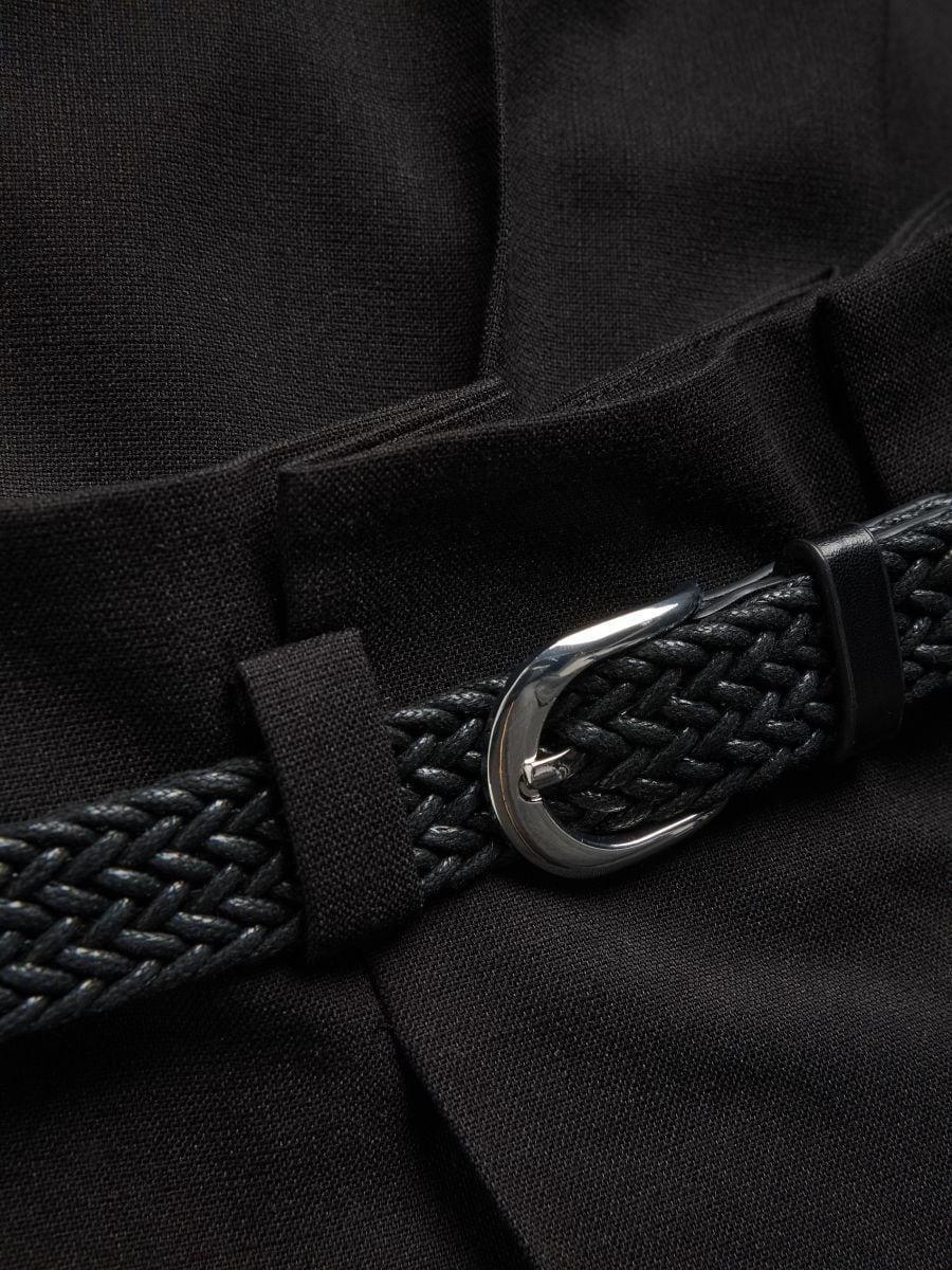 Black Trousers With Tie Waist Belt, Black, large image number 1