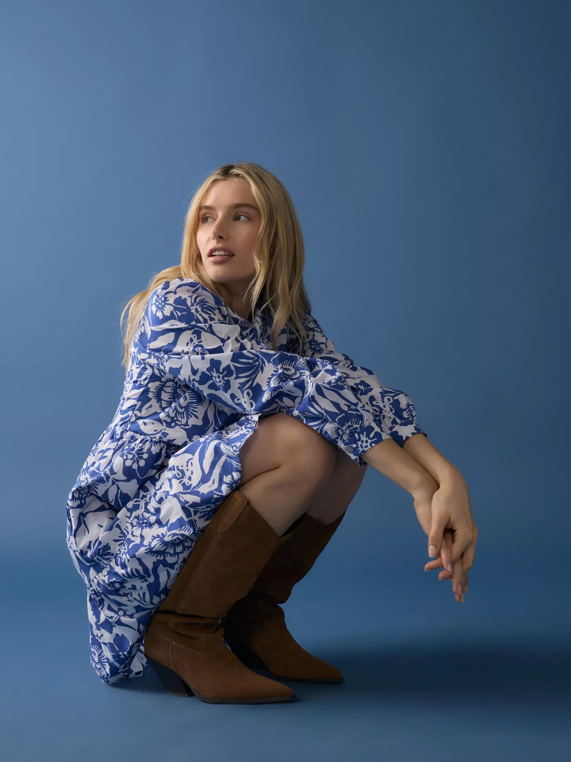 Blue Patterned Mini Dress, , large image number 0