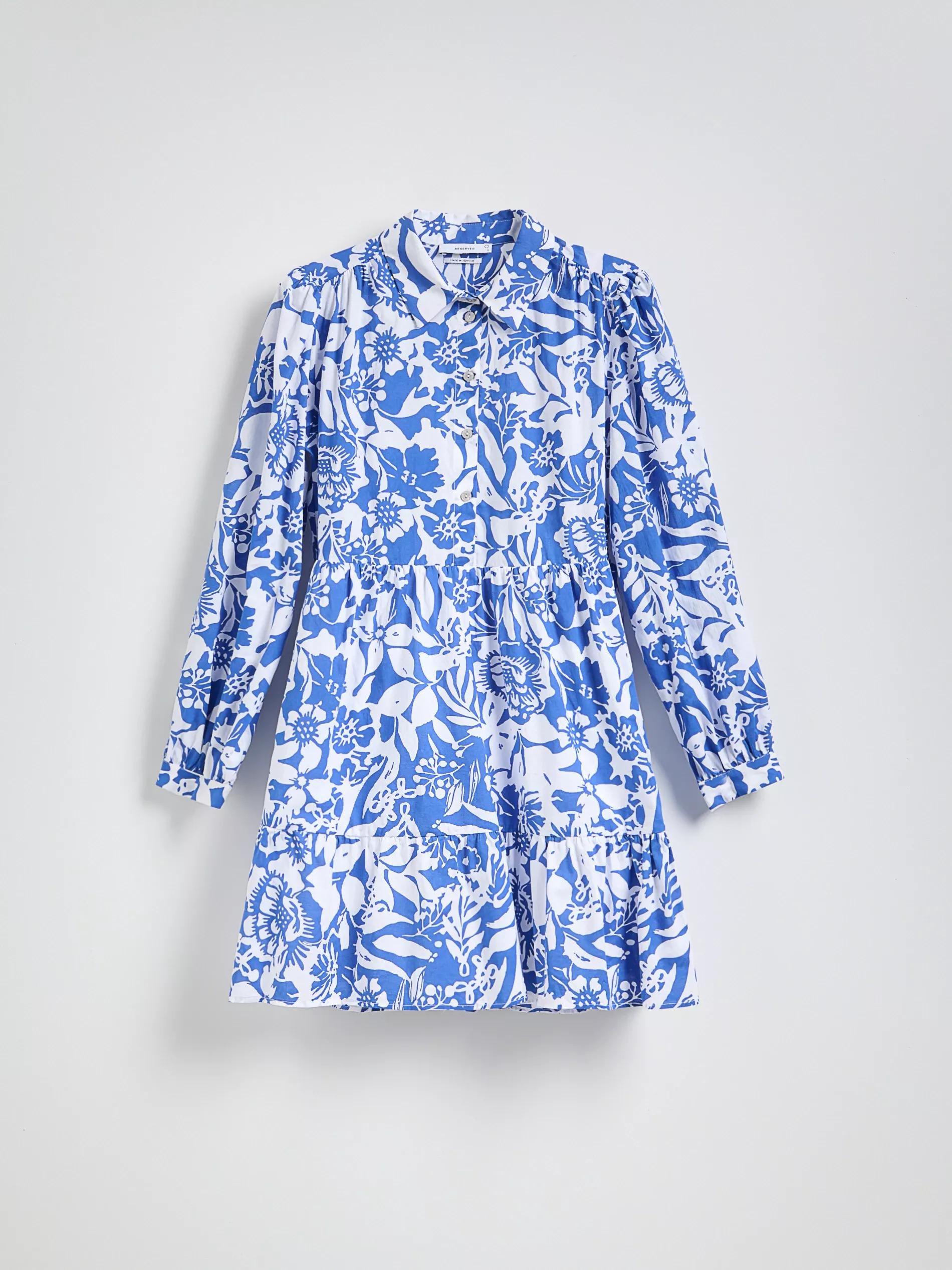 Blue Patterned Mini Dress, , large image number 1