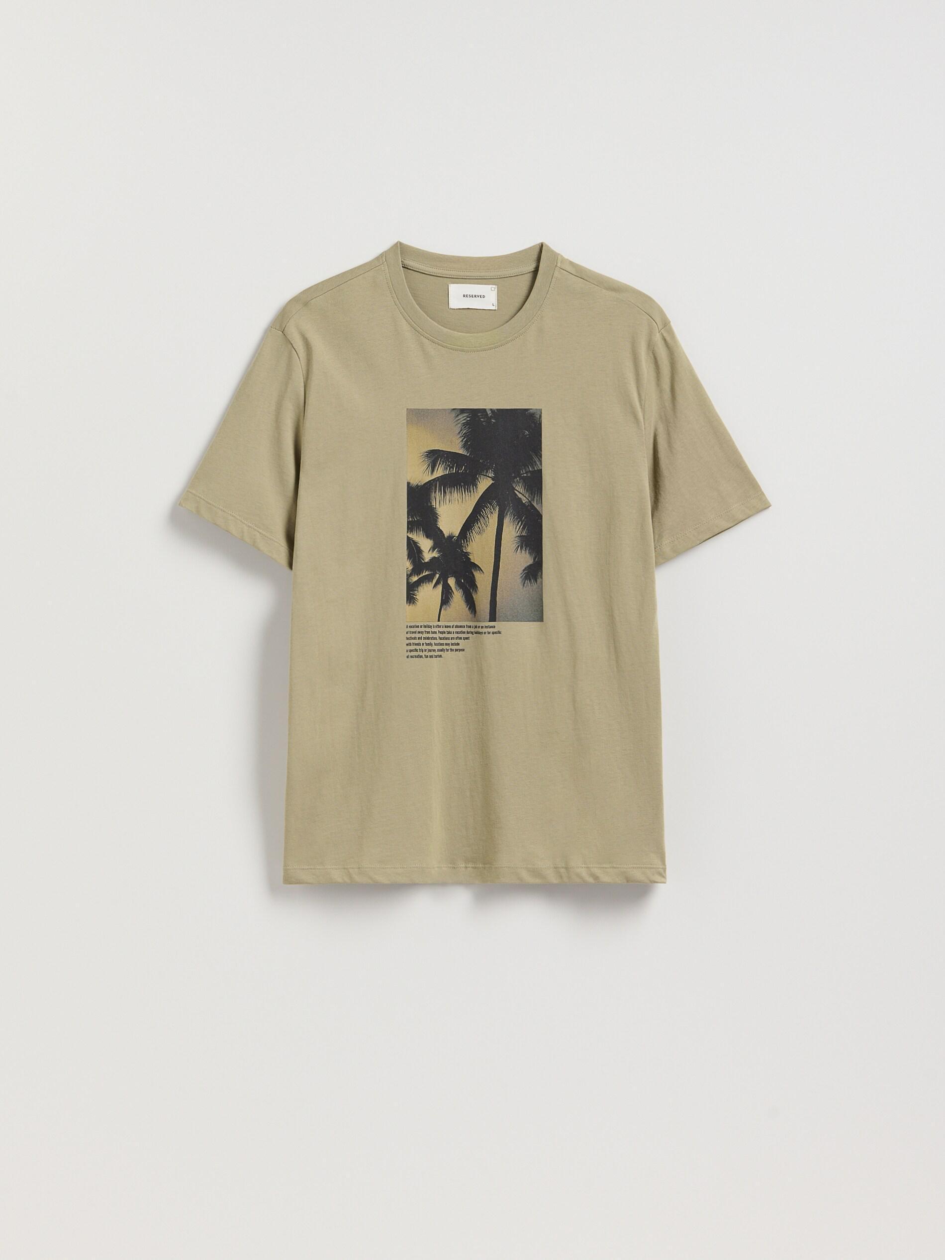 تيشيرت أخضر مائل للبني بقصة عادية مطبوع, Khaki, medium