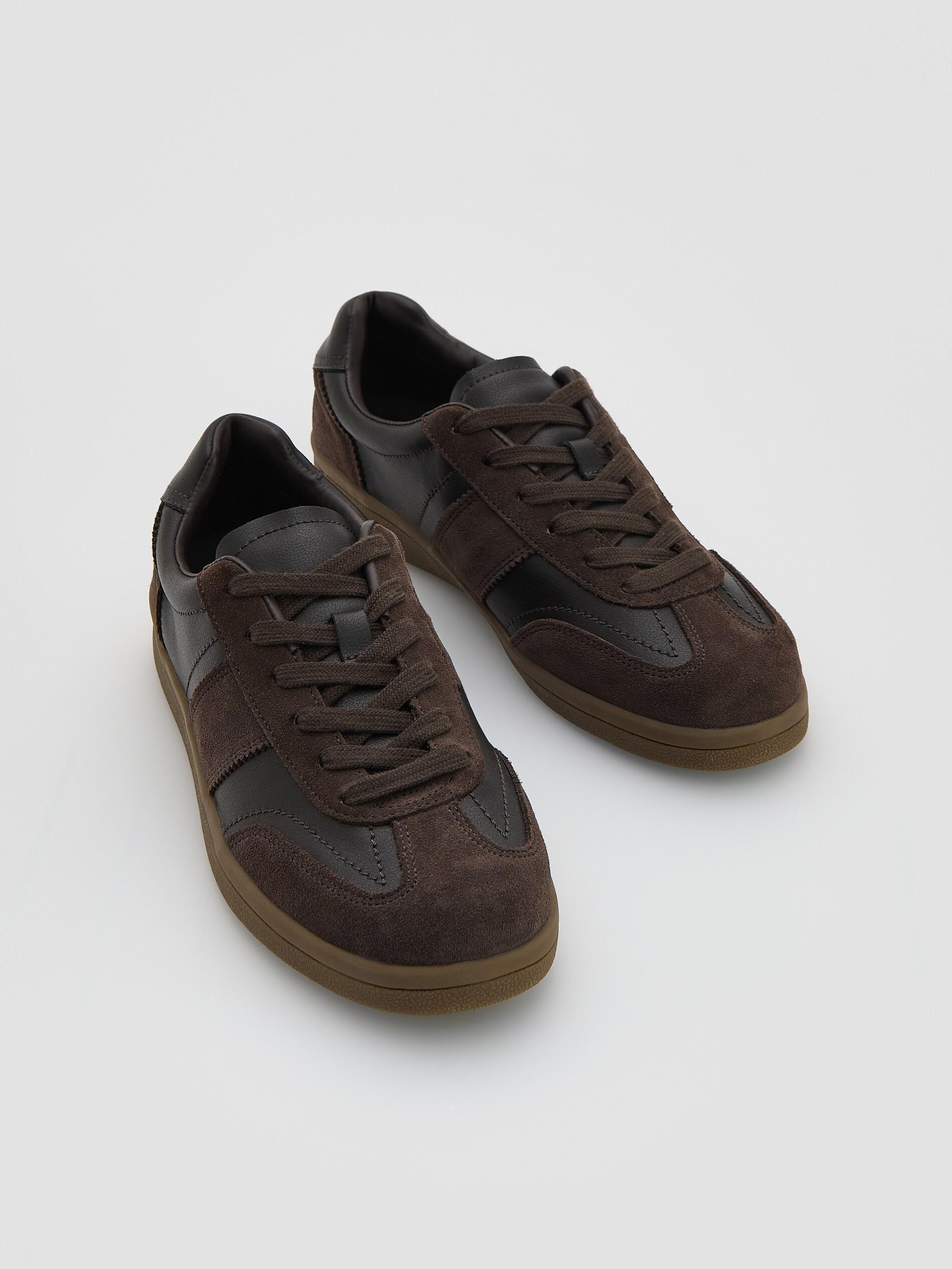 Brown Leather Rich Sneakers, Brown, medium
