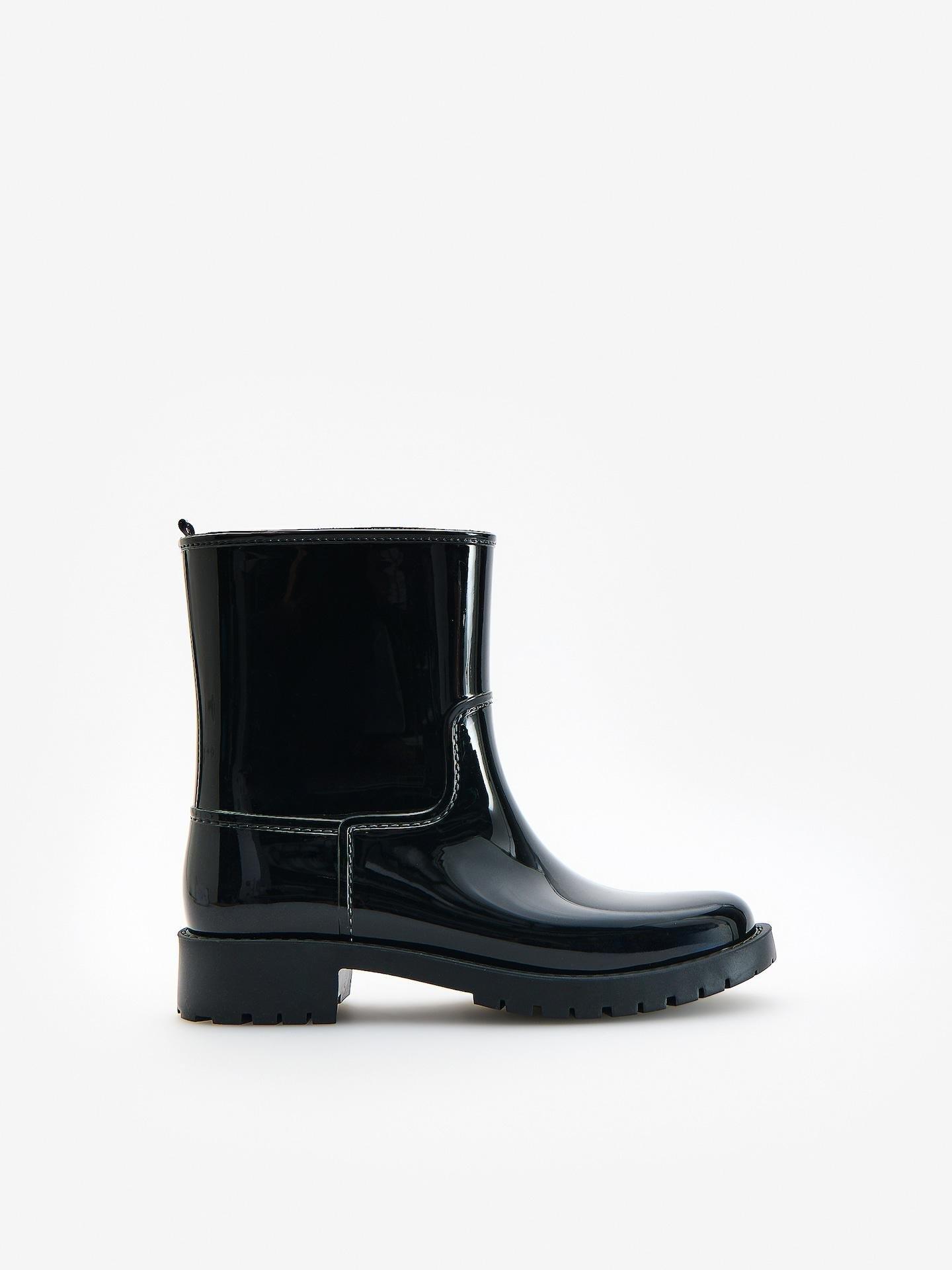 Black Rubber Rain Boots, Black, medium