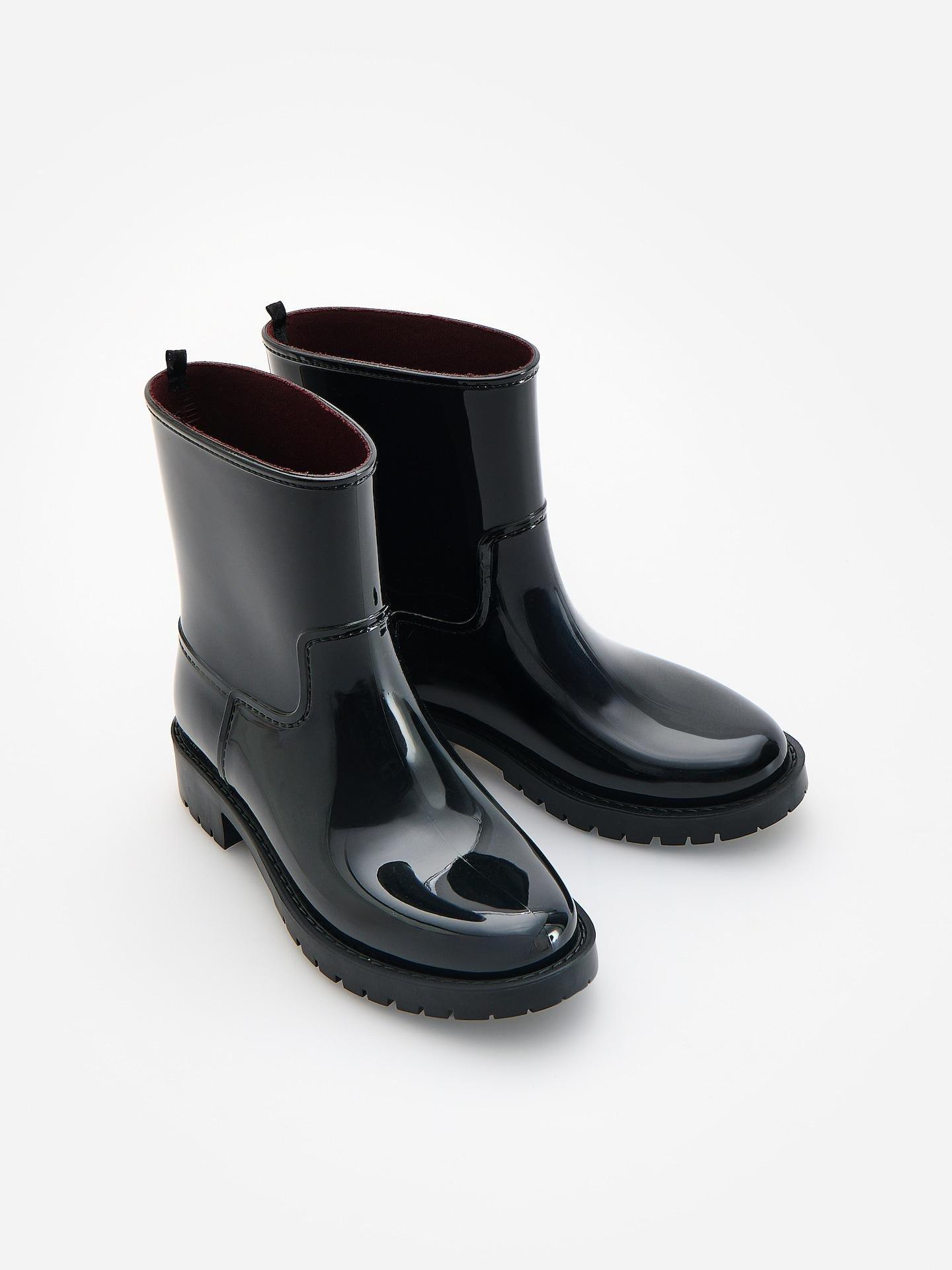Black Rubber Rain Boots, Black, medium