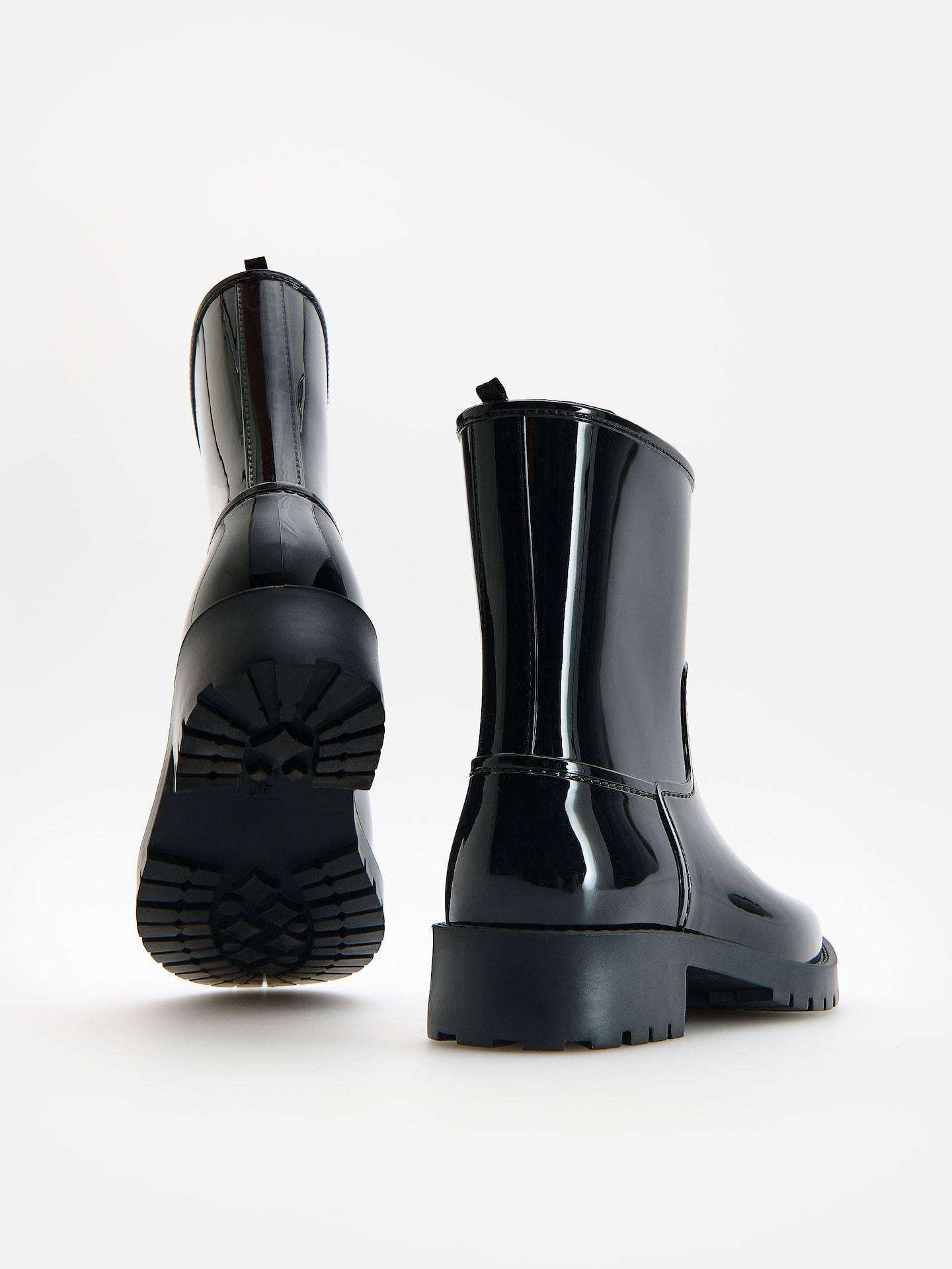 Black Rubber Rain Boots, Black, medium