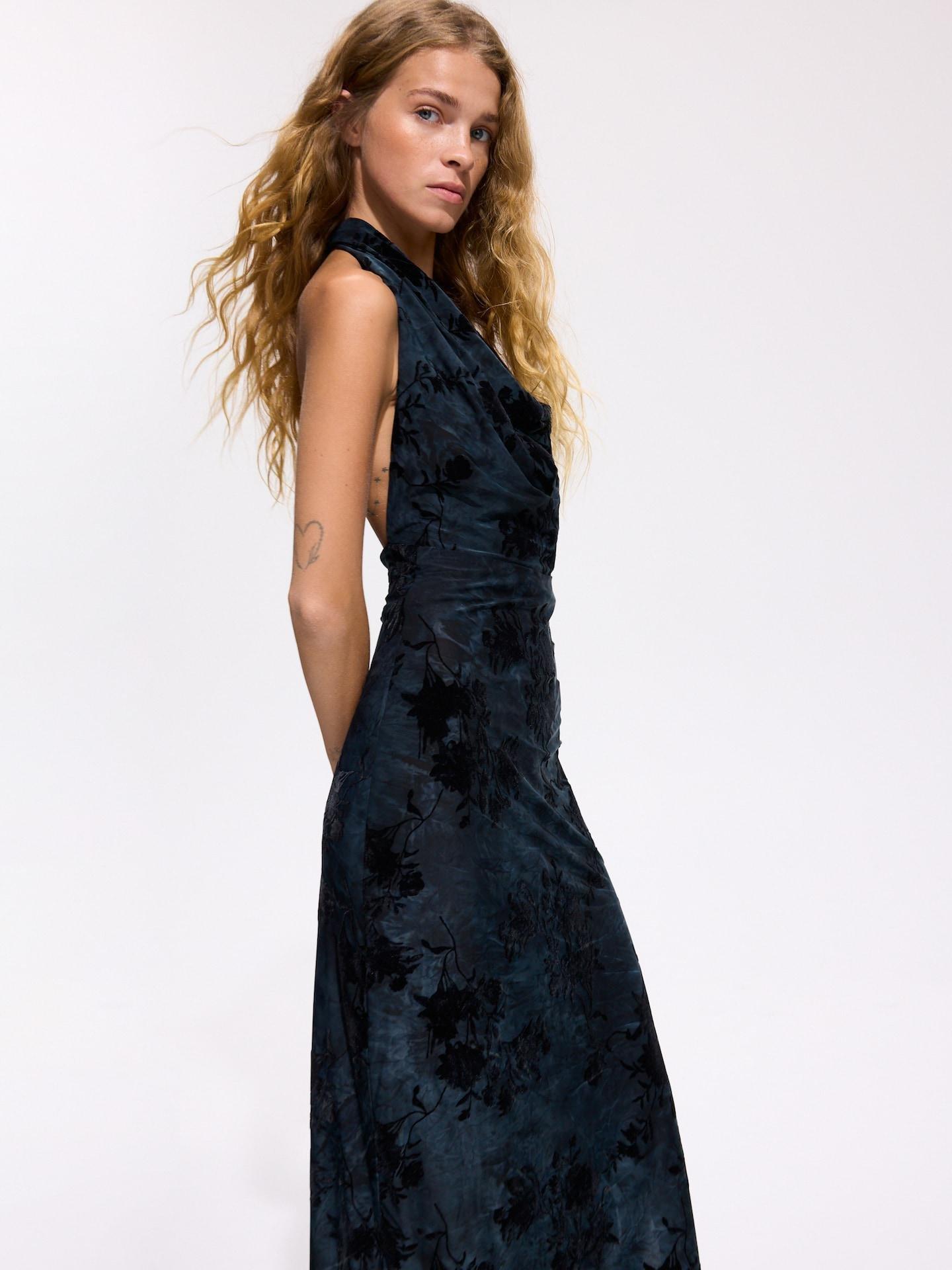 Black Dress With Decorative Trim, Black, medium