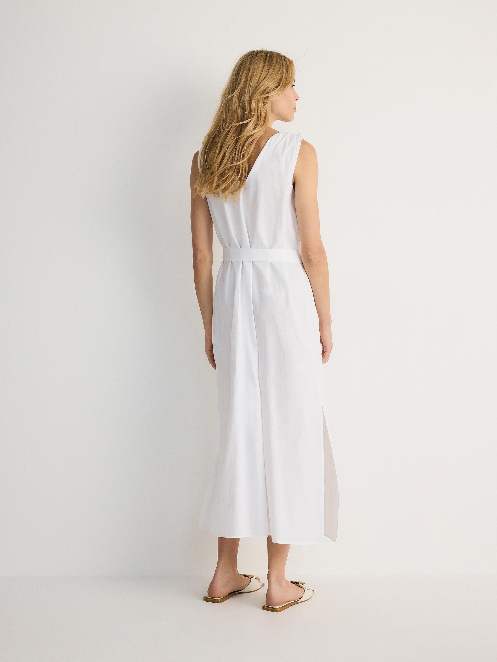 White Cotton Midi Dress, White, large image number 2