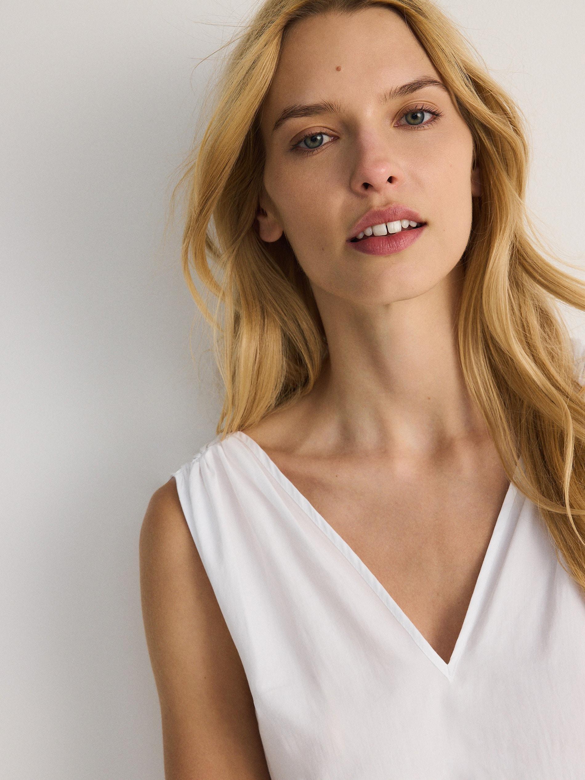 White Cotton Midi Dress, White, large image number 3