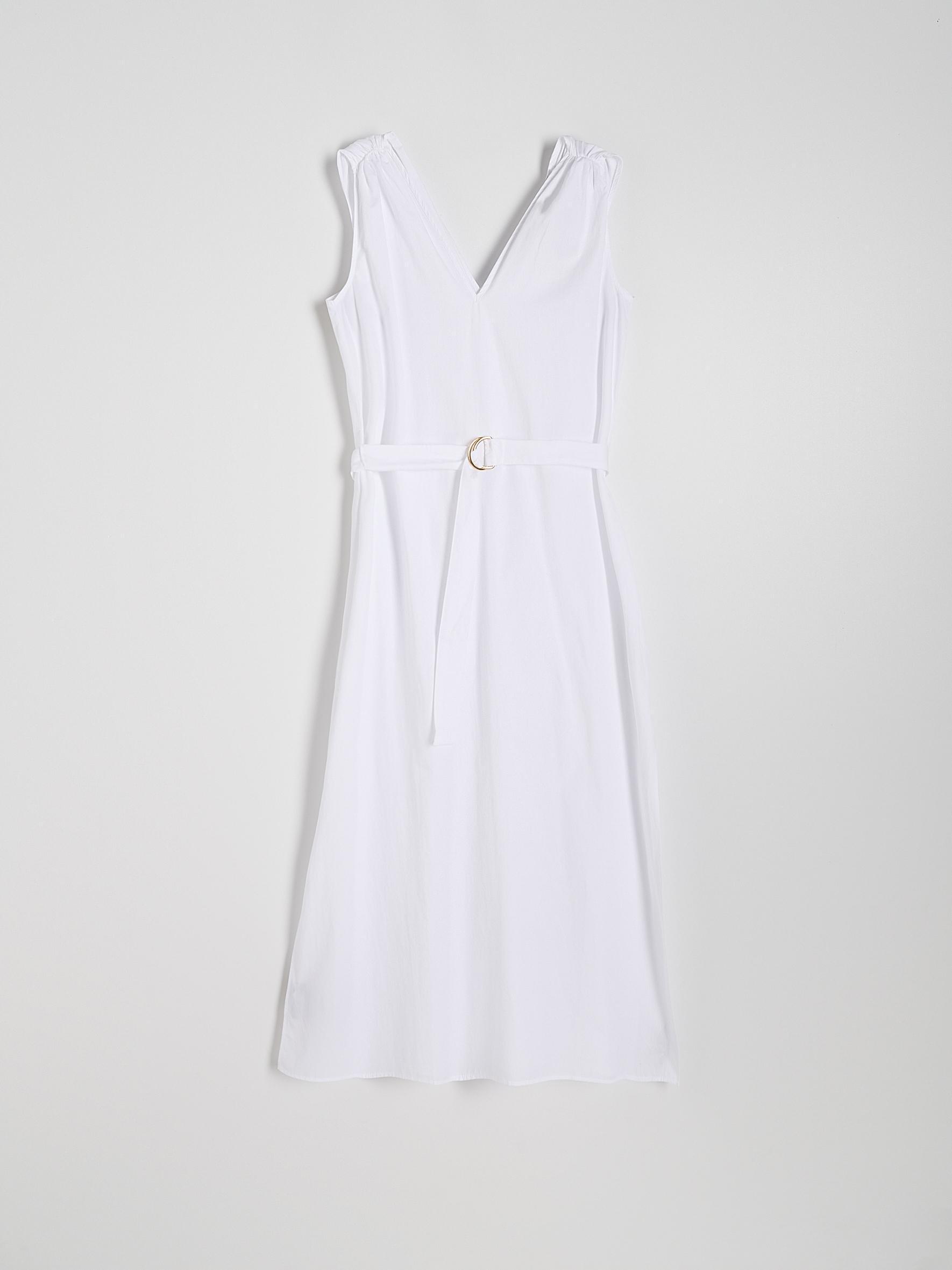 White Cotton Midi Dress, White, large image number 5