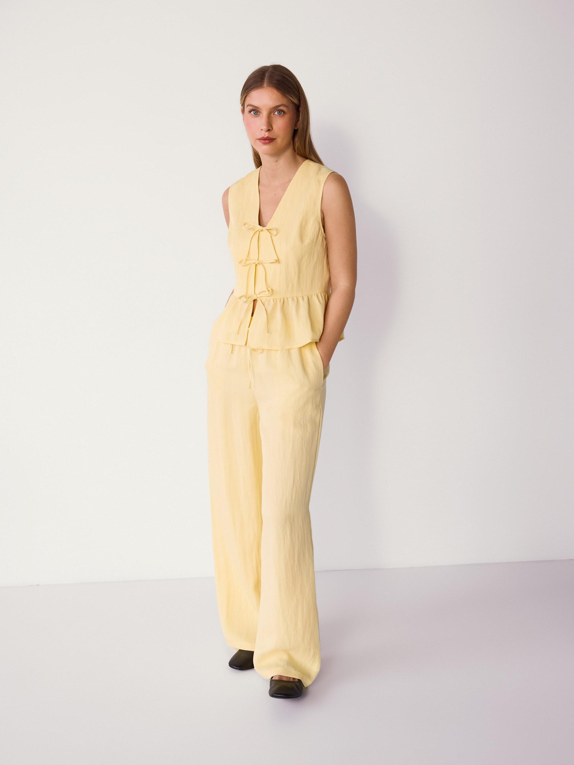 Yellow Loose Lyocell Trousers, Yellow, large image number 0