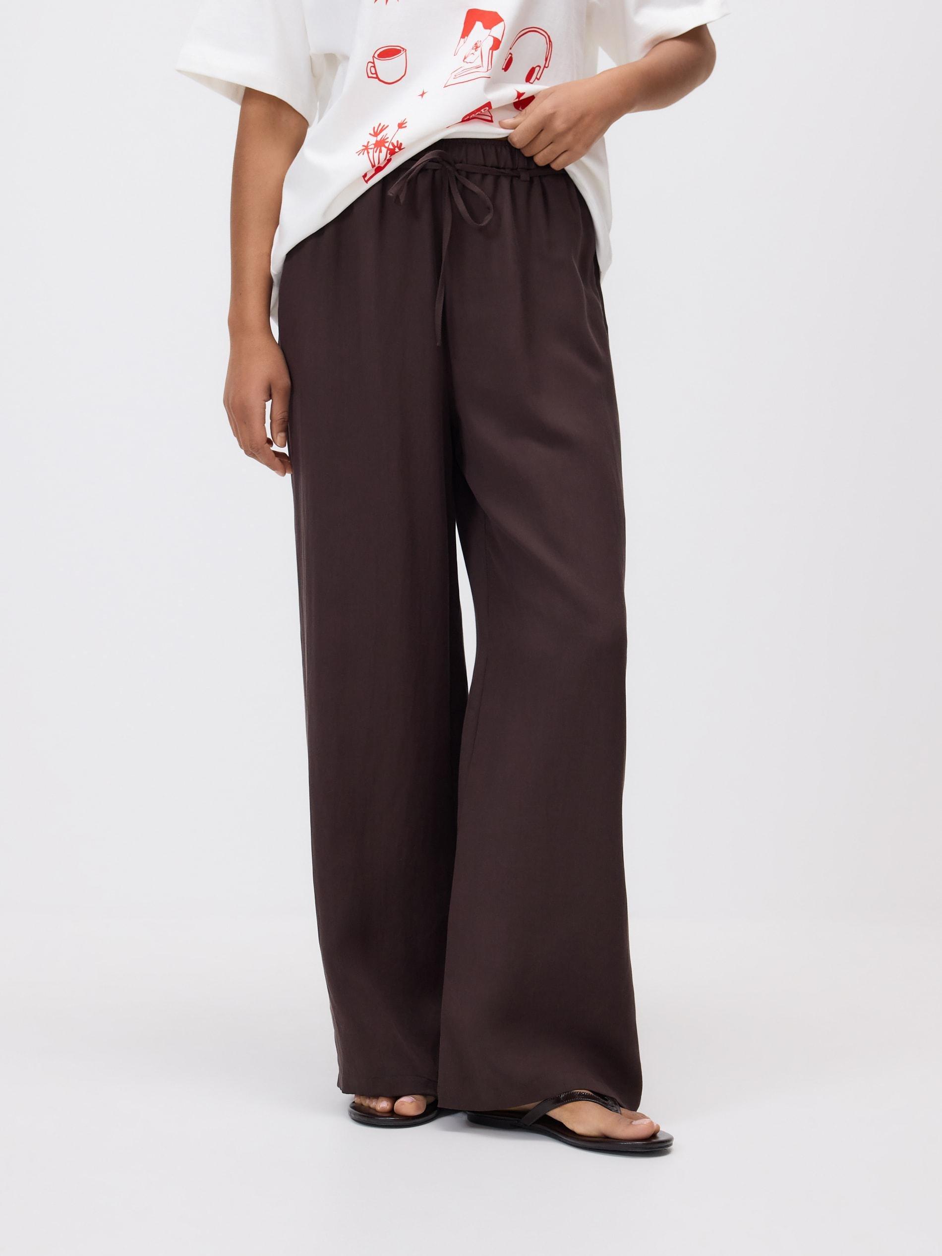 Brown Loose Lyocell Trousers, Brown, large image number 0