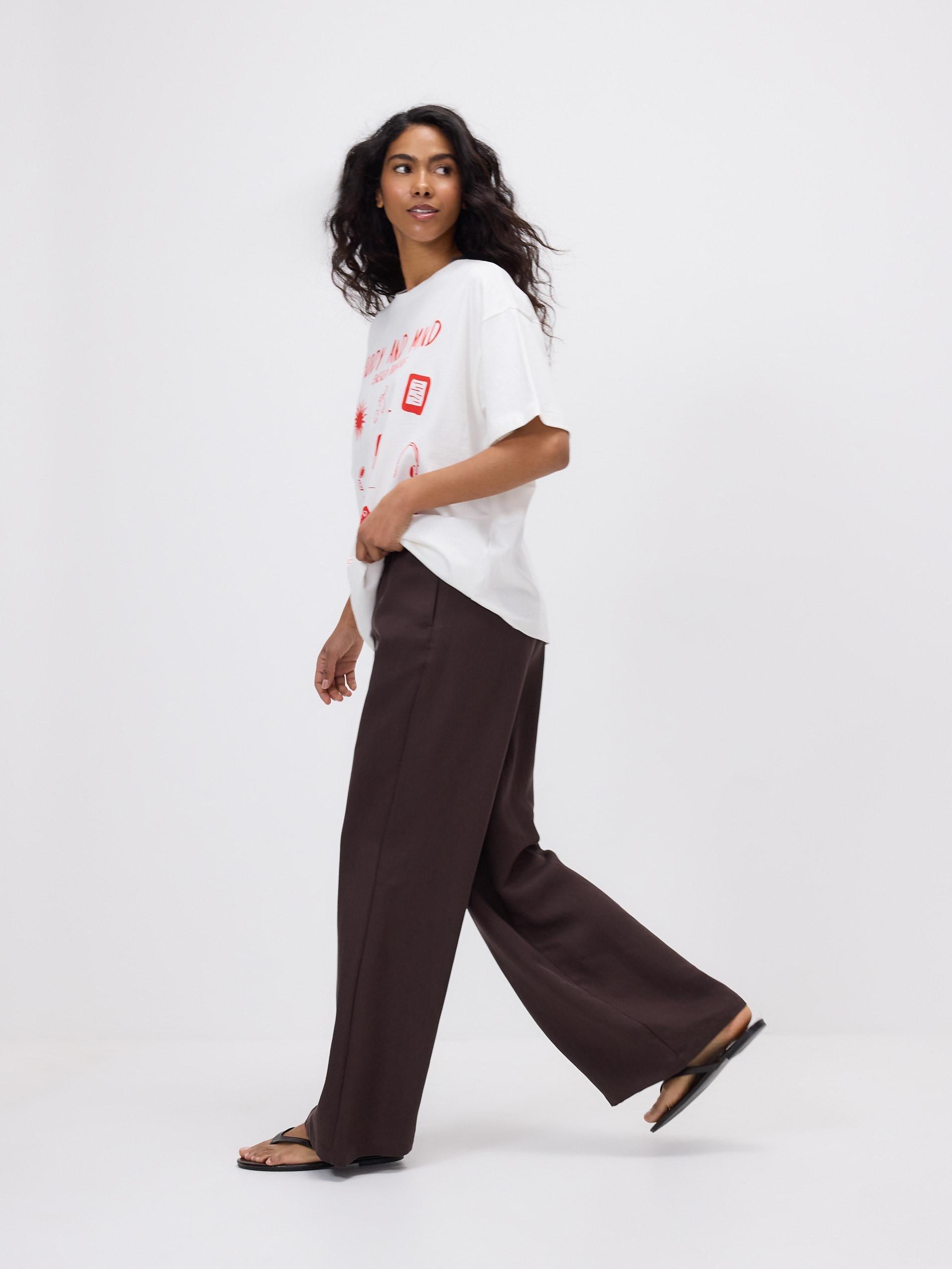 Brown Loose Lyocell Trousers, Brown, large image number 1