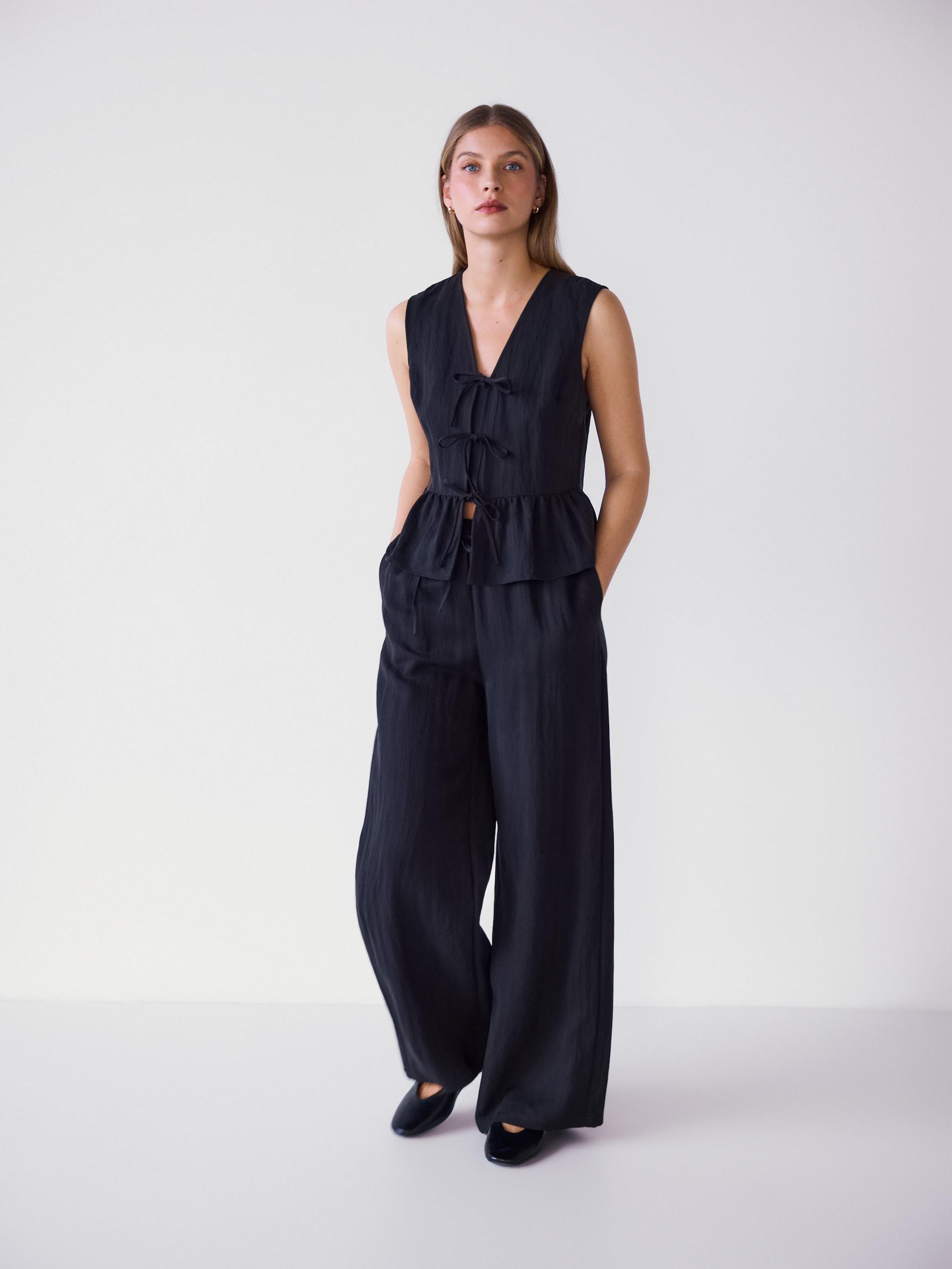 Black Loose Lyocell Trousers, Black, large image number 0