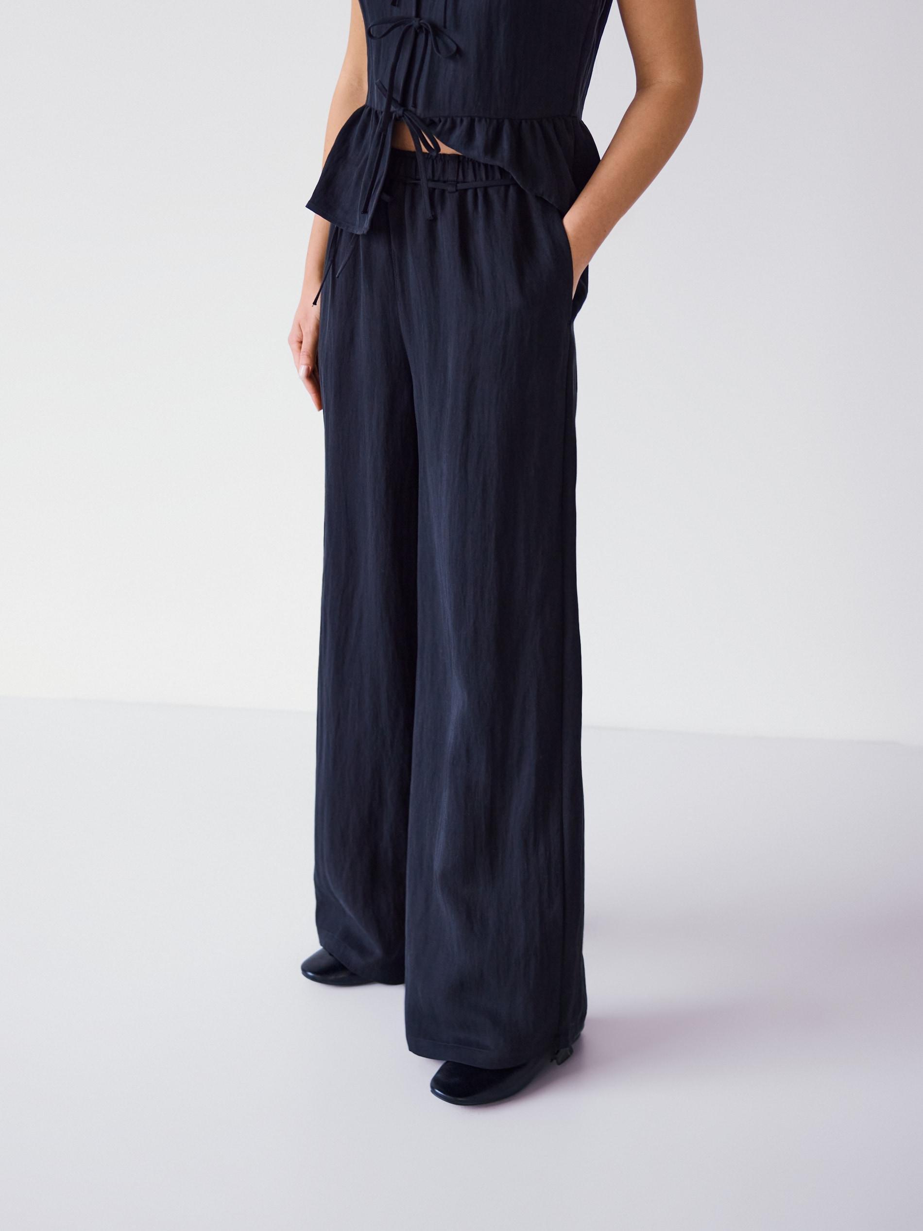 Black Loose Lyocell Trousers, Black, large image number 1