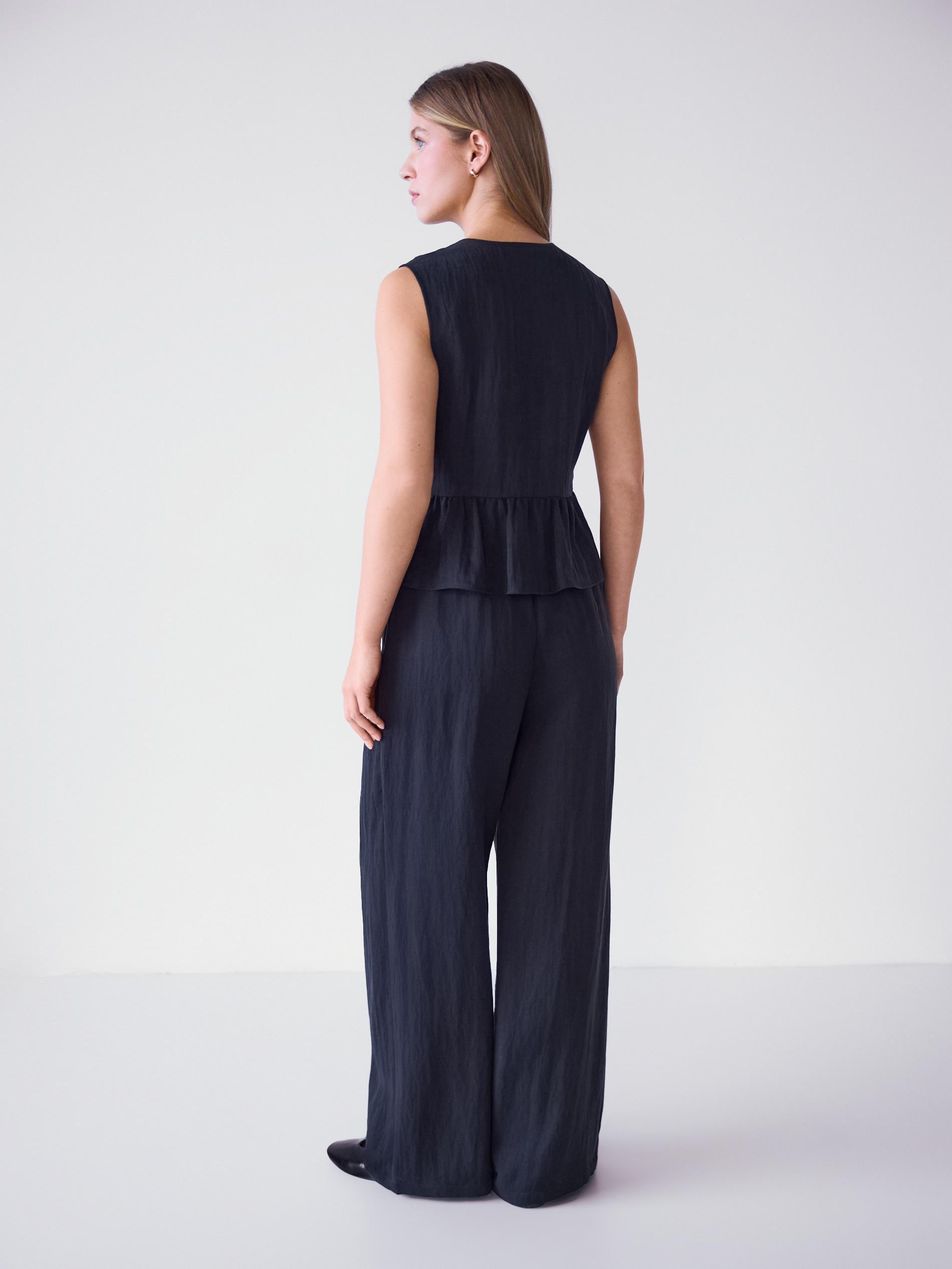 Black Loose Lyocell Trousers, Black, large image number 2