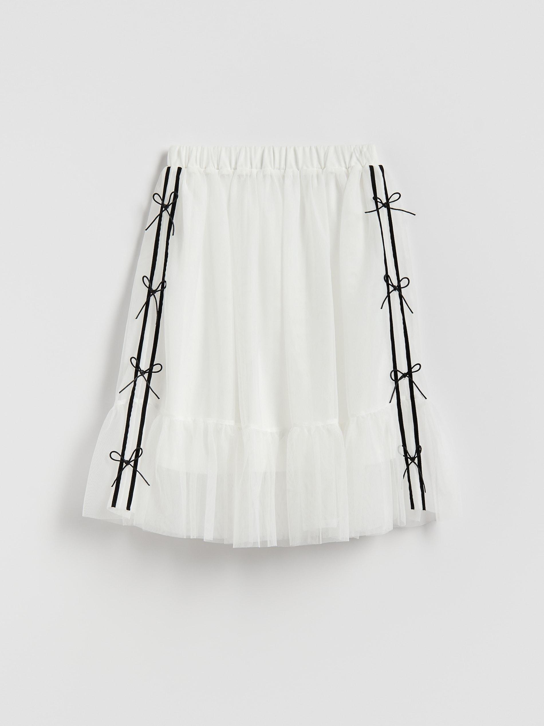 Cream Tulle Skirt With Bows, Ivory, large image number 2