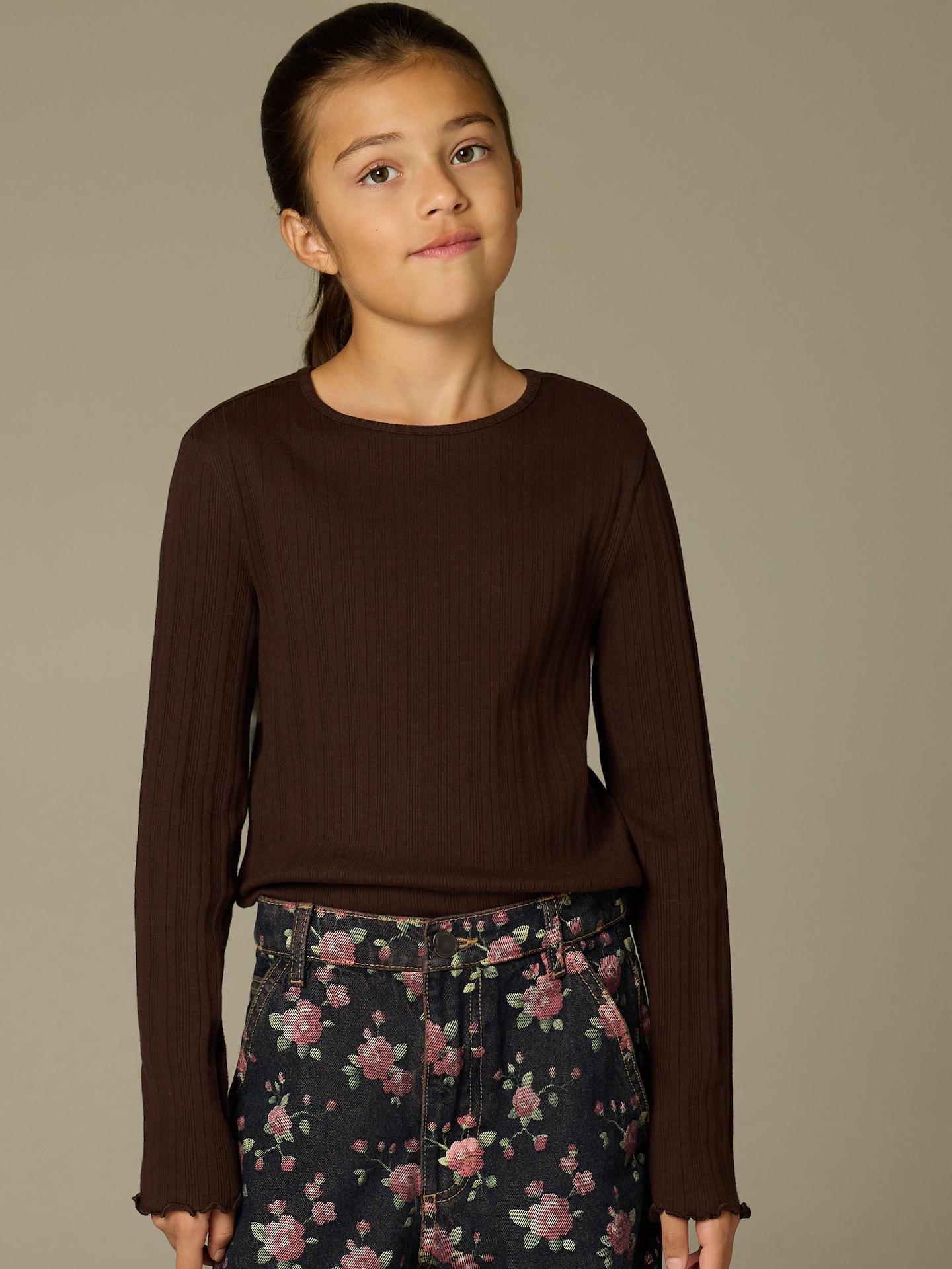 Brown Rib Knit Top, Brown, medium