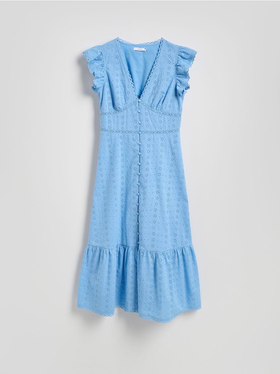 Blue Dress With Ruffles And High Cotton Content, , medium
