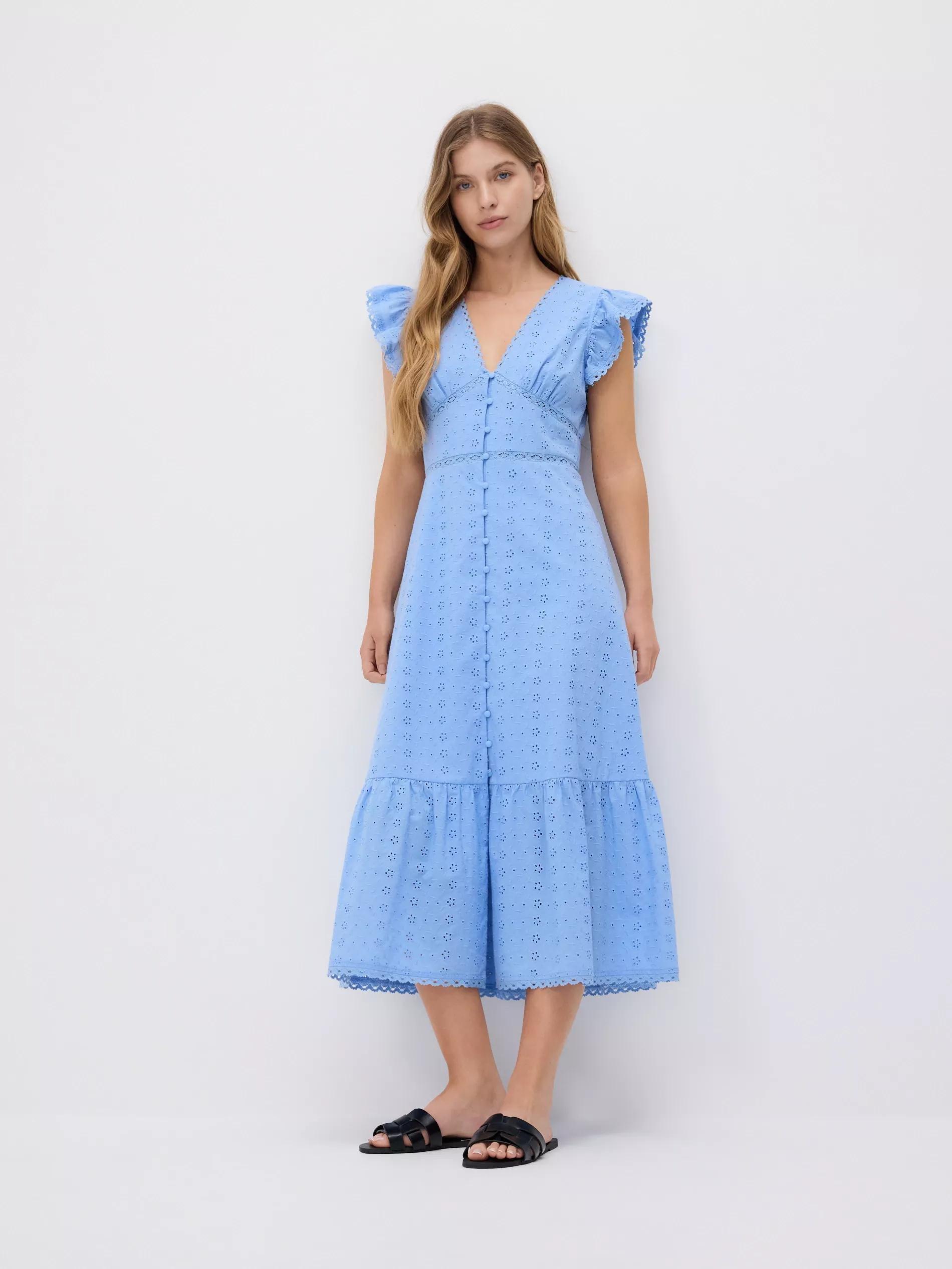 Blue Dress With Ruffles And High Cotton Content, Blue, medium