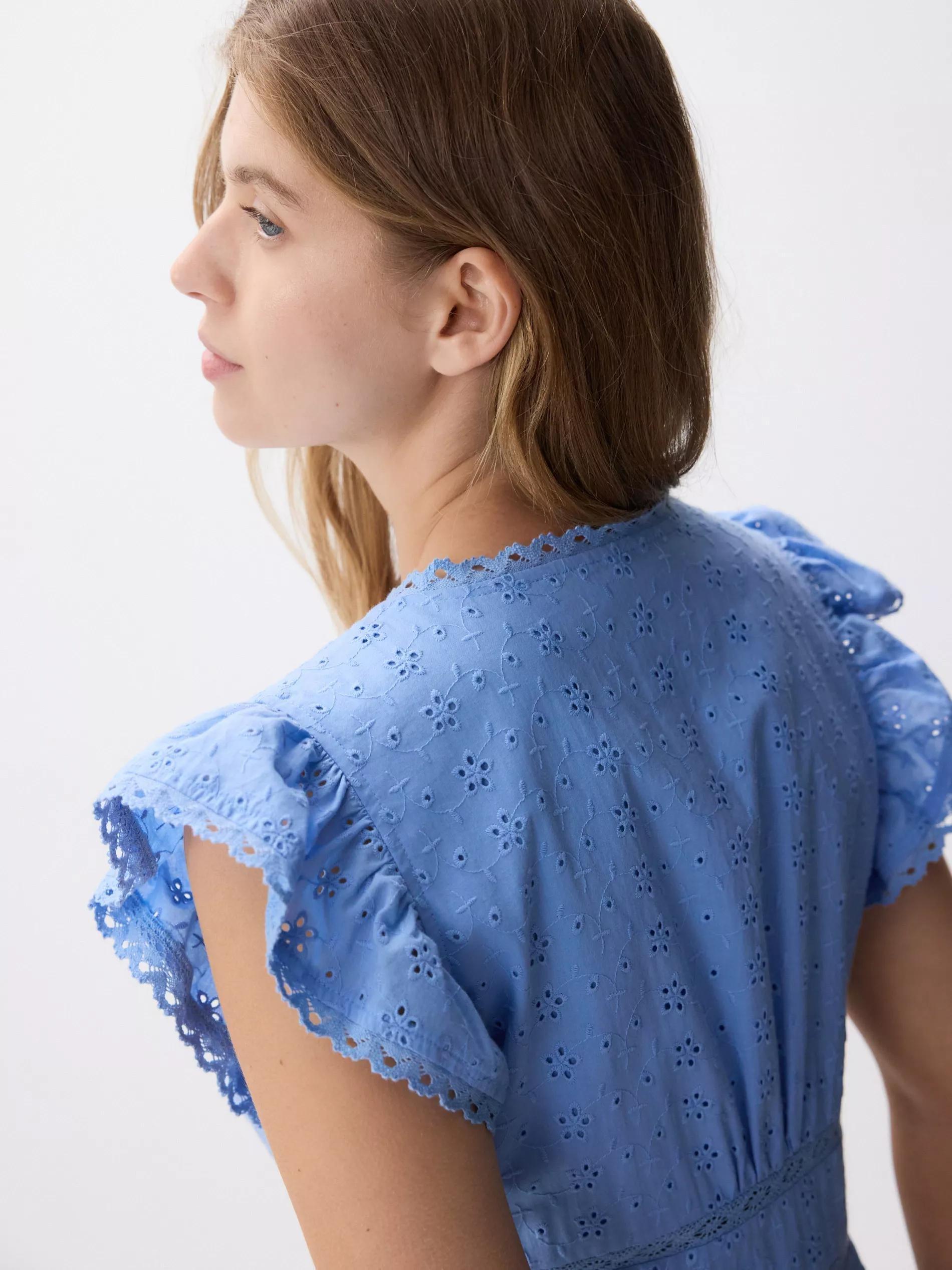 Blue Dress With Ruffles And High Cotton Content, , large image number 1
