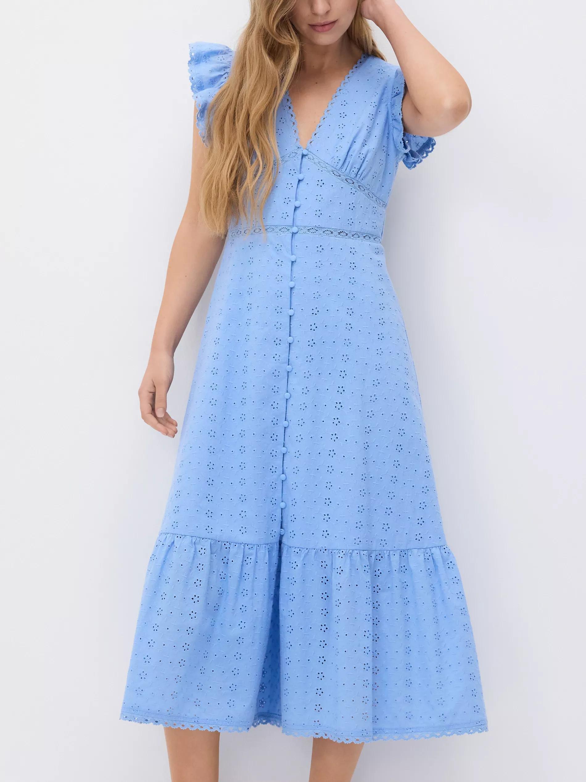 Blue Dress With Ruffles And High Cotton Content, , large image number 2
