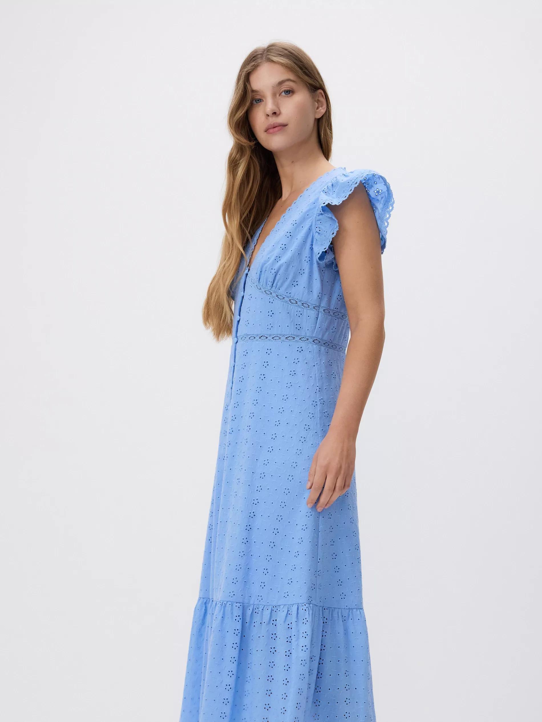Blue Dress With Ruffles And High Cotton Content, , large image number 3