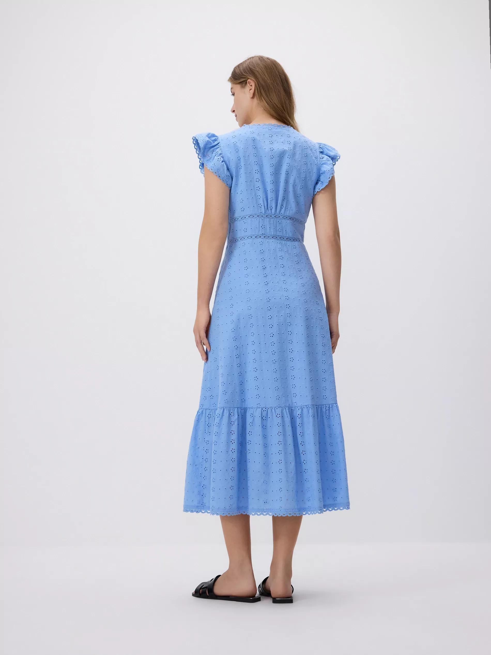 Blue Dress With Ruffles And High Cotton Content, , large image number 4