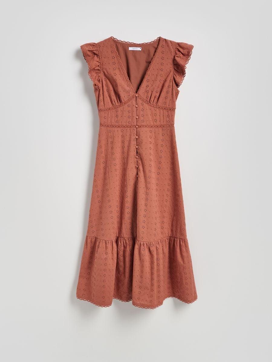 Brown Dress With Ruffles And High Cotton Content, , medium