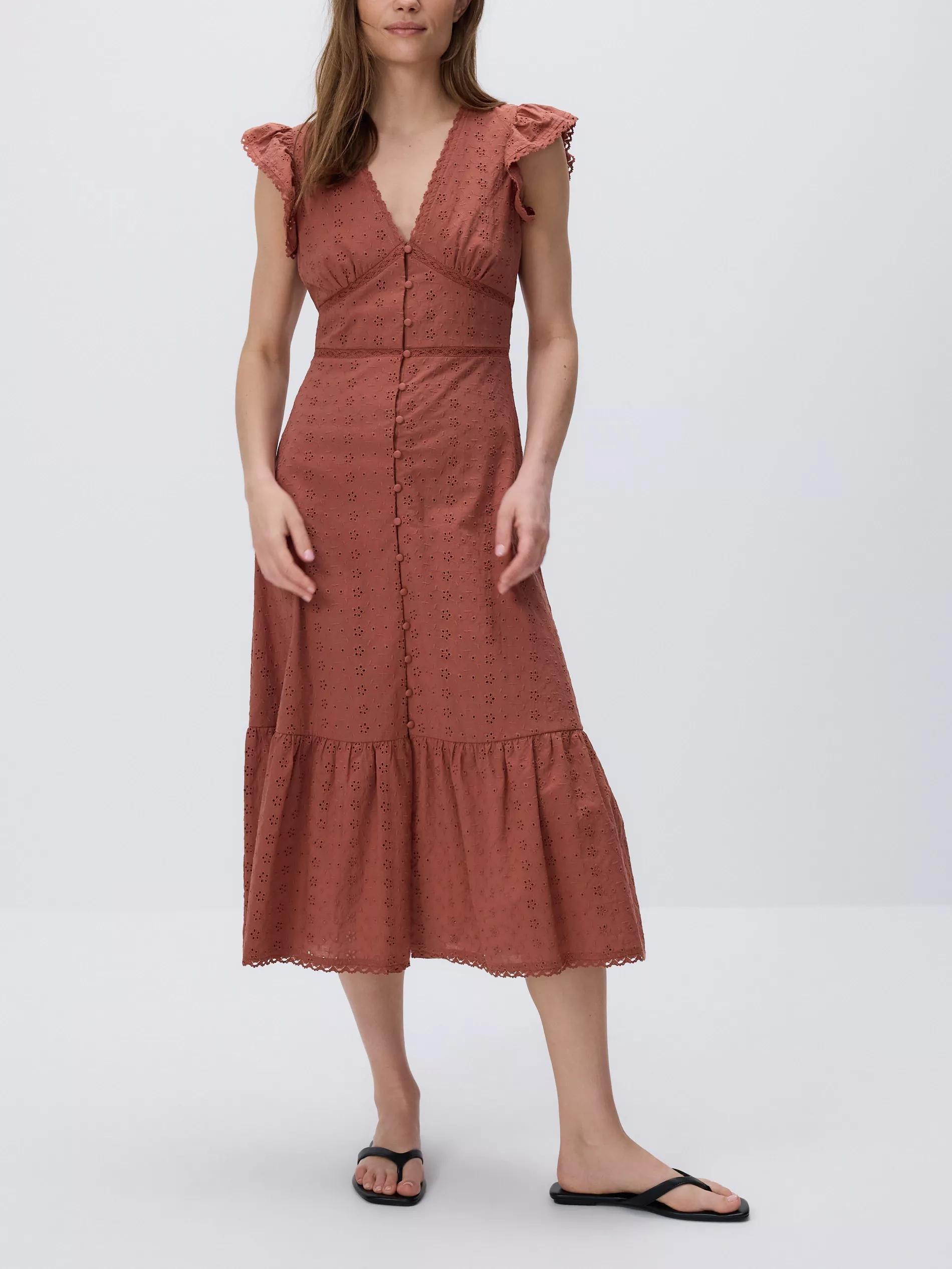 Brown Dress With Ruffles And High Cotton Content, , large image number 2