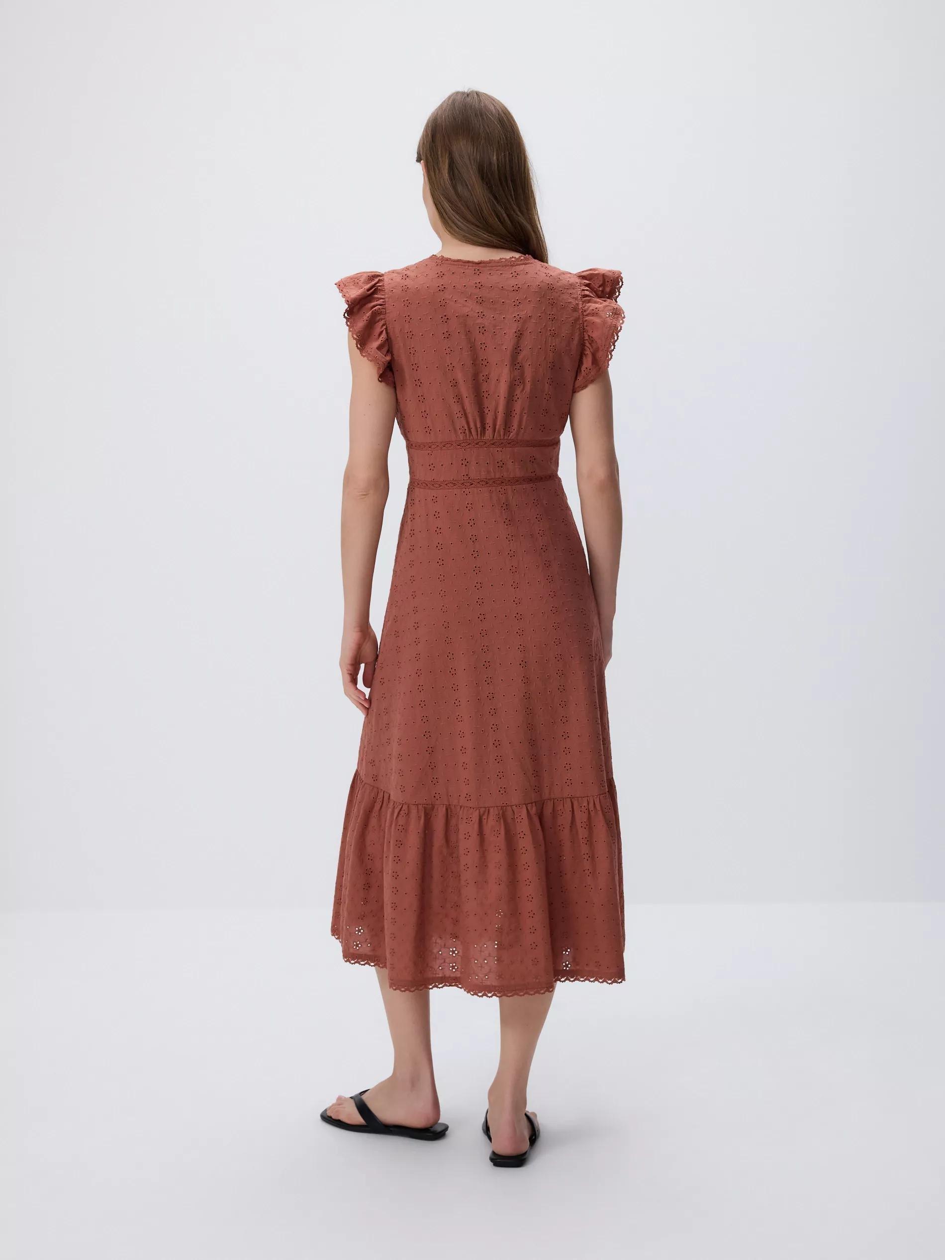 Brown Dress With Ruffles And High Cotton Content, , large image number 3