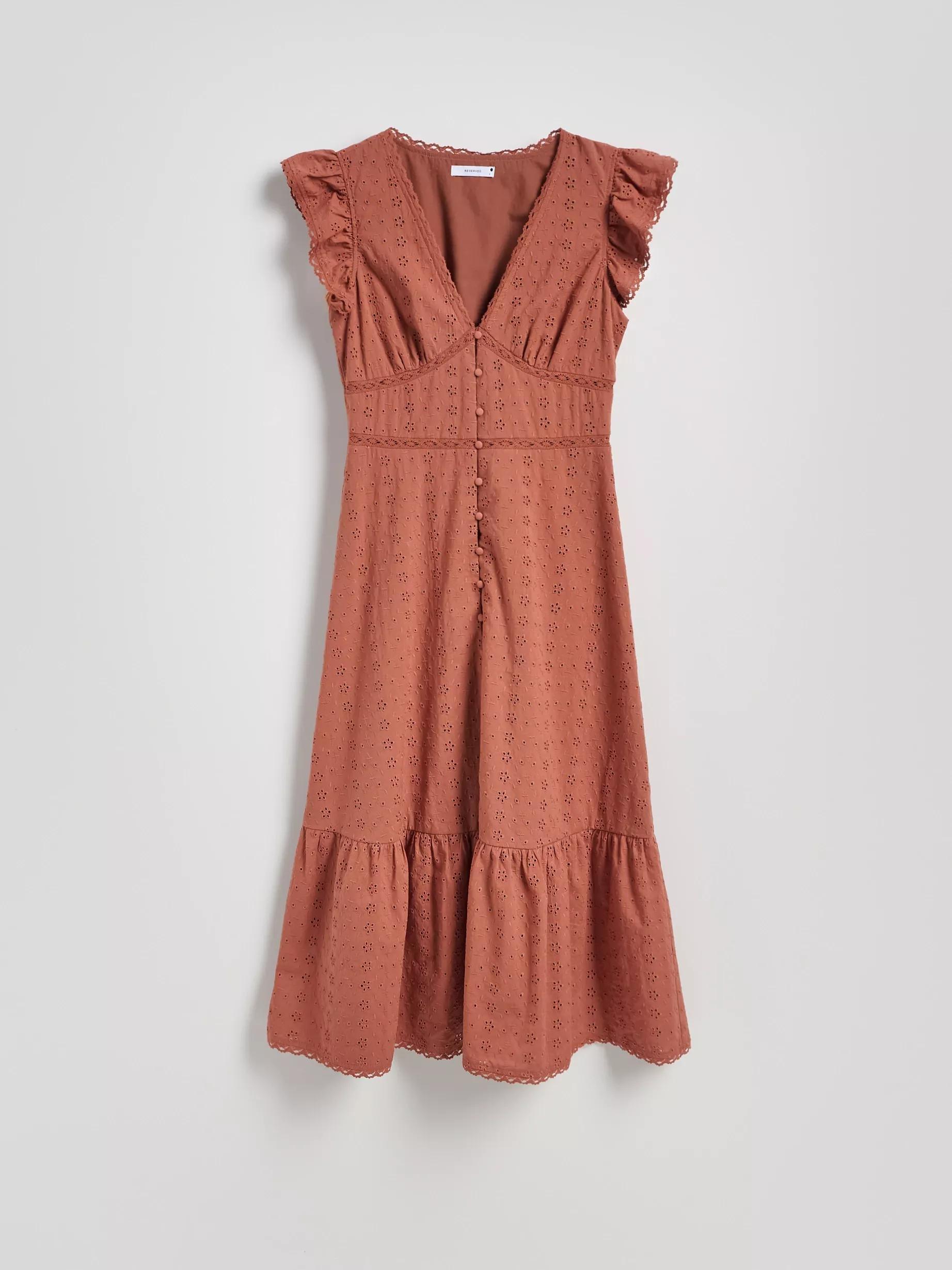 Brown Dress With Ruffles And High Cotton Content, , large image number 4